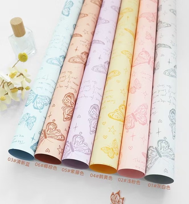 Pengfa Packaging Factory Store, retro butterfly flower wrapping paper, plastic opp waterproof, diy handmade flower bouquet paper, flower shop floral art materials wrapping paper, ribbons details Picture