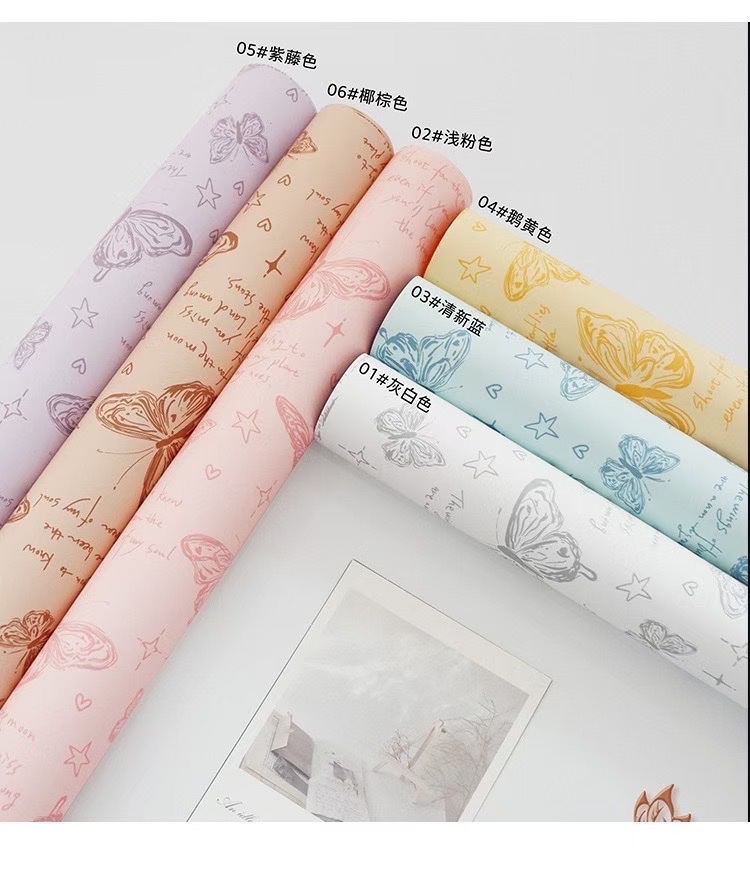 Pengfa Packaging Factory Store, retro butterfly flower wrapping paper, plastic opp waterproof, diy handmade flower bouquet paper, flower shop floral art materials wrapping paper, ribbons detail image 6