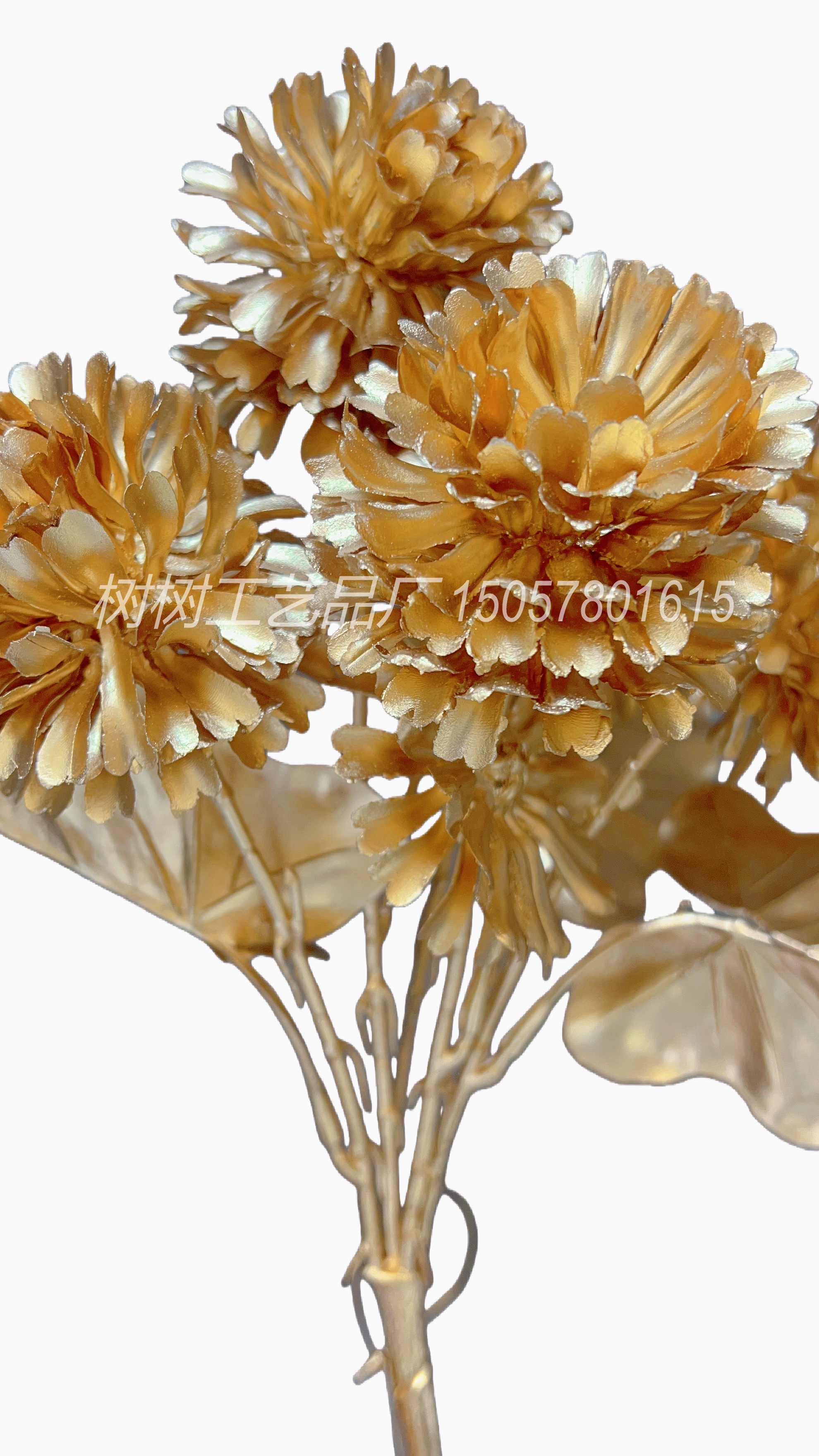 Golden artificial flowers, 5-pronged golden flowers, Christmas flowers, handmade flowers, artificial flowers, home decoration, Christmas flower accessories, gift accessories, artificial flowers, artificial flowers detail image 2