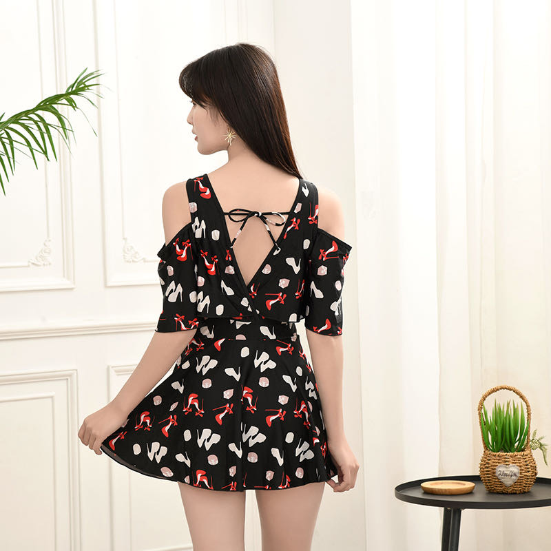 Polyester fabric one-piece slimming high-heel pattern swimsuit 549