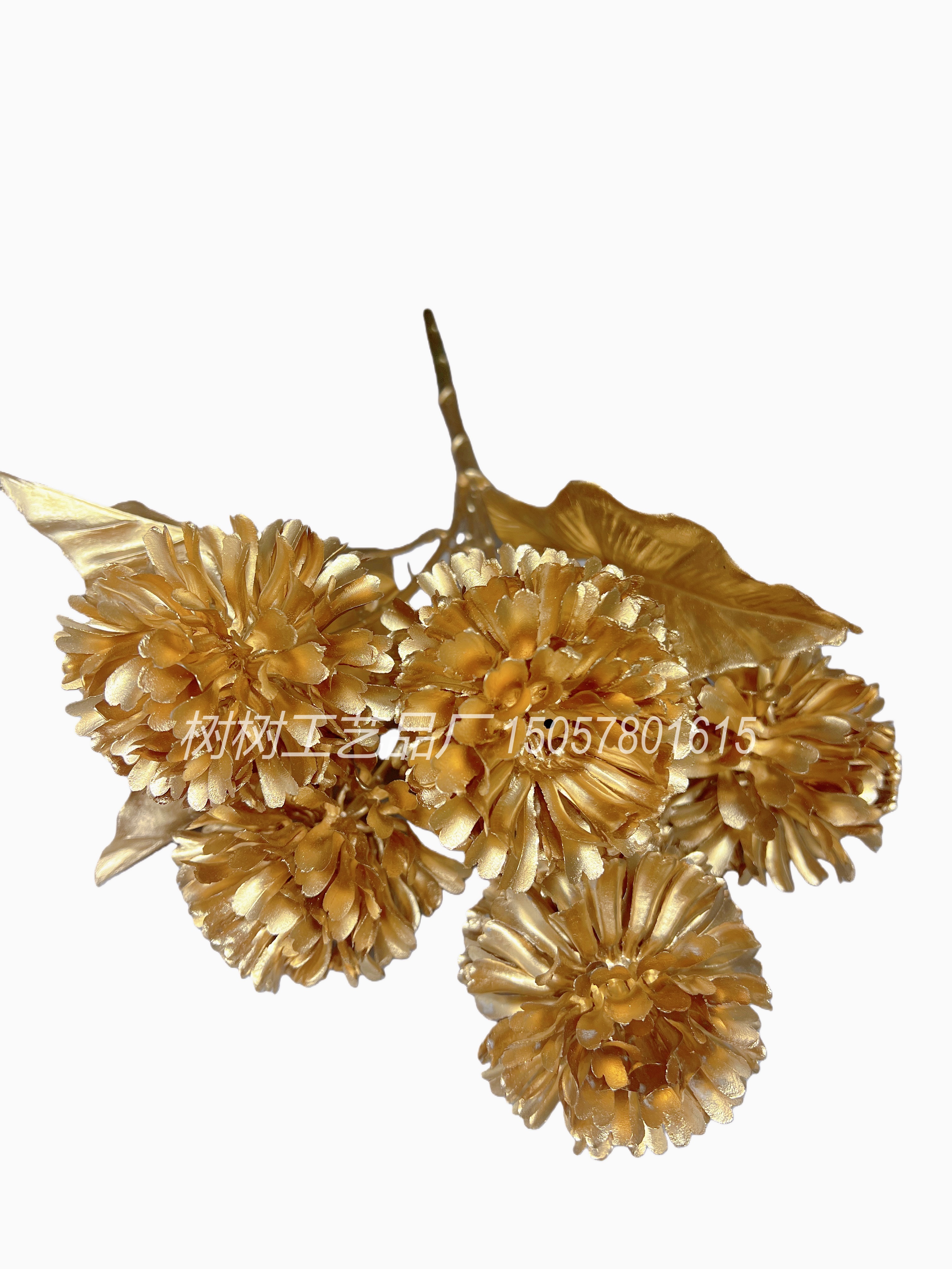Golden artificial flowers, 5-pronged golden flowers, Christmas flowers, handmade flowers, artificial flowers, home decoration, Christmas flower accessories, gift accessories, artificial flowers, artificial flowers Specification image