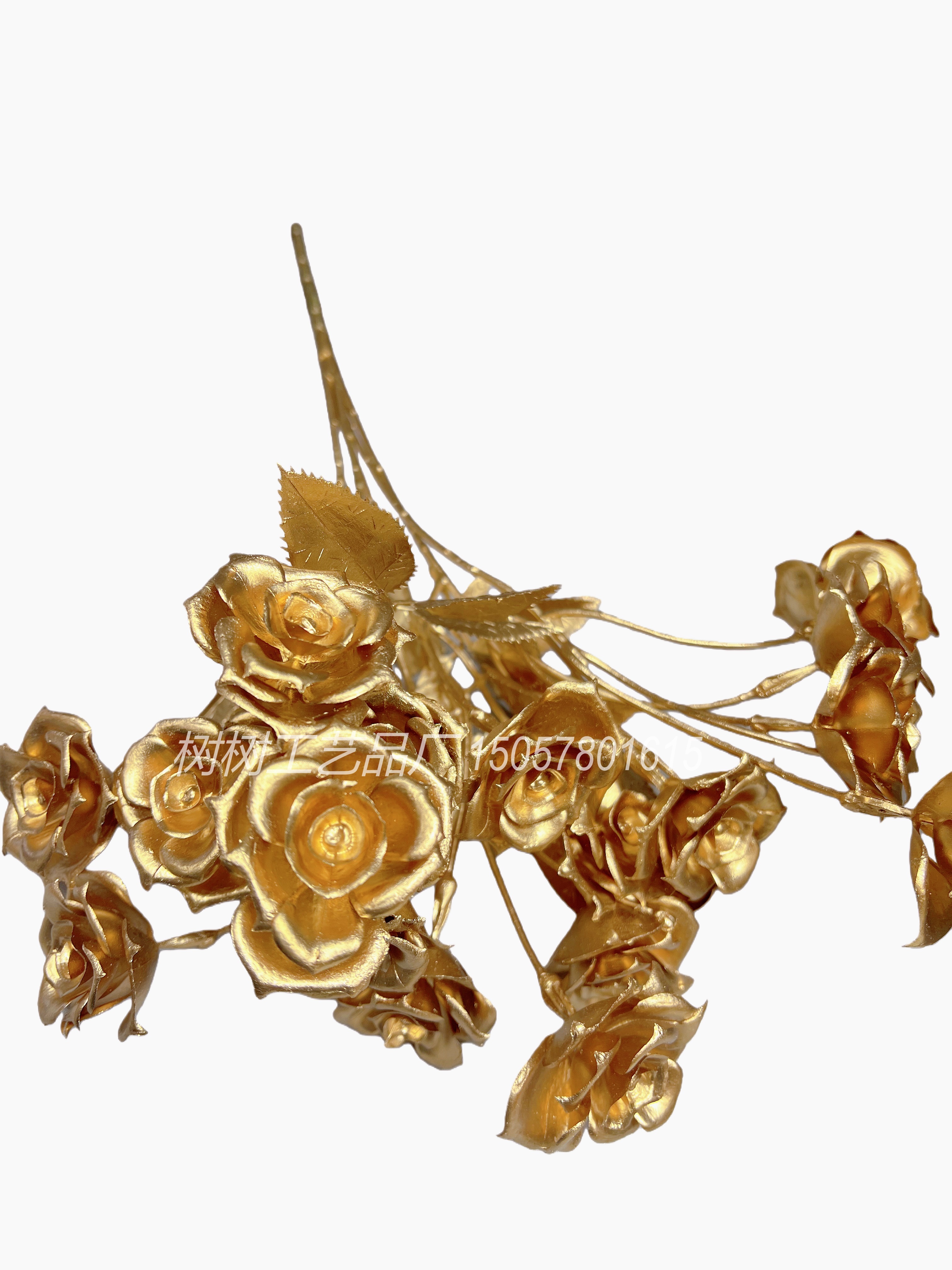 New 5-pronged 20-head golden rose Christmas flower home decoration Christmas flower accessories, handcrafted flower accessories, artificial flowers, artificial flowers Specification image
