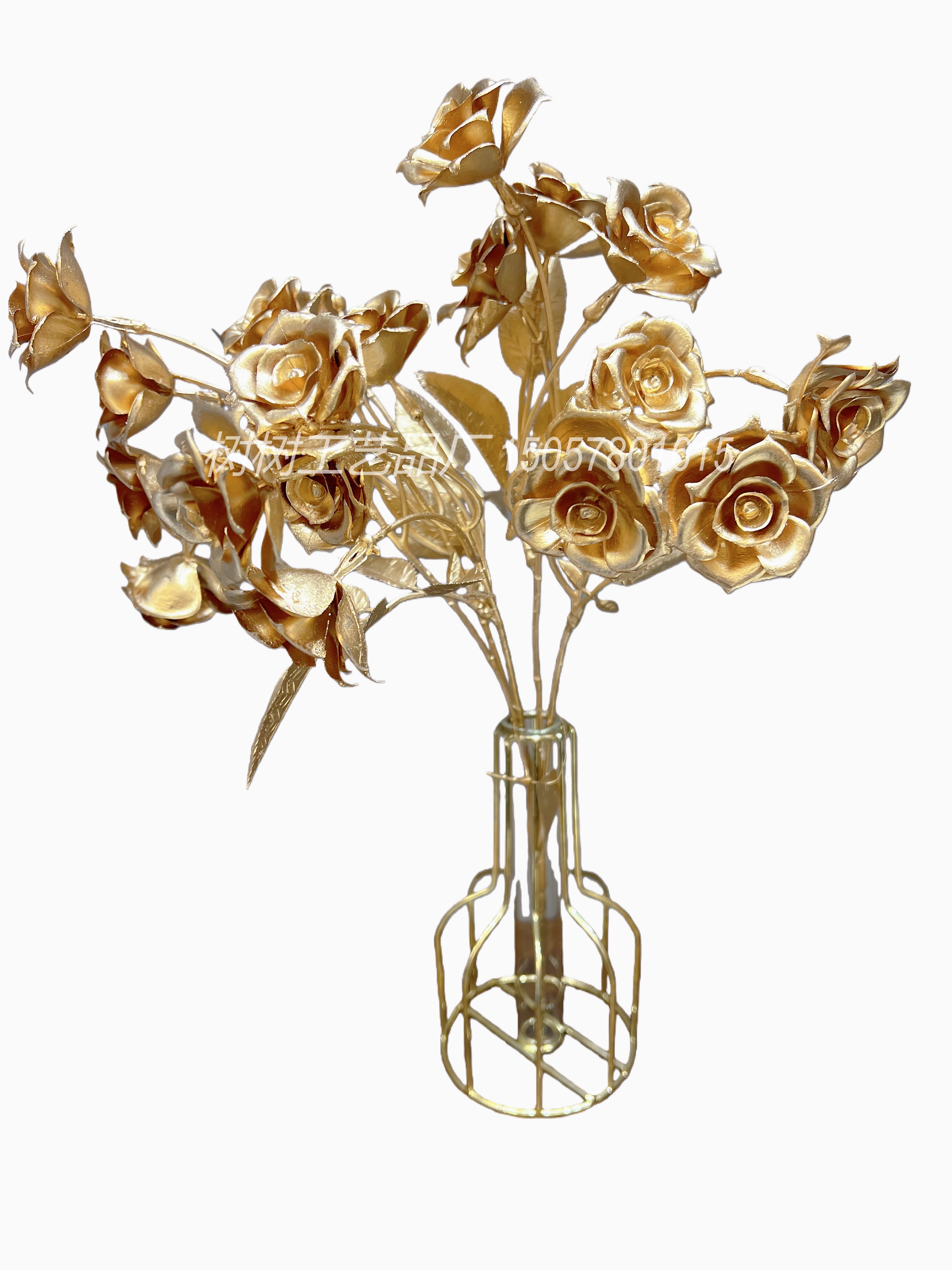 New 5-pronged 20-head golden rose Christmas flower home decoration Christmas flower accessories, handcrafted flower accessories, artificial flowers, artificial flowers detail image 2