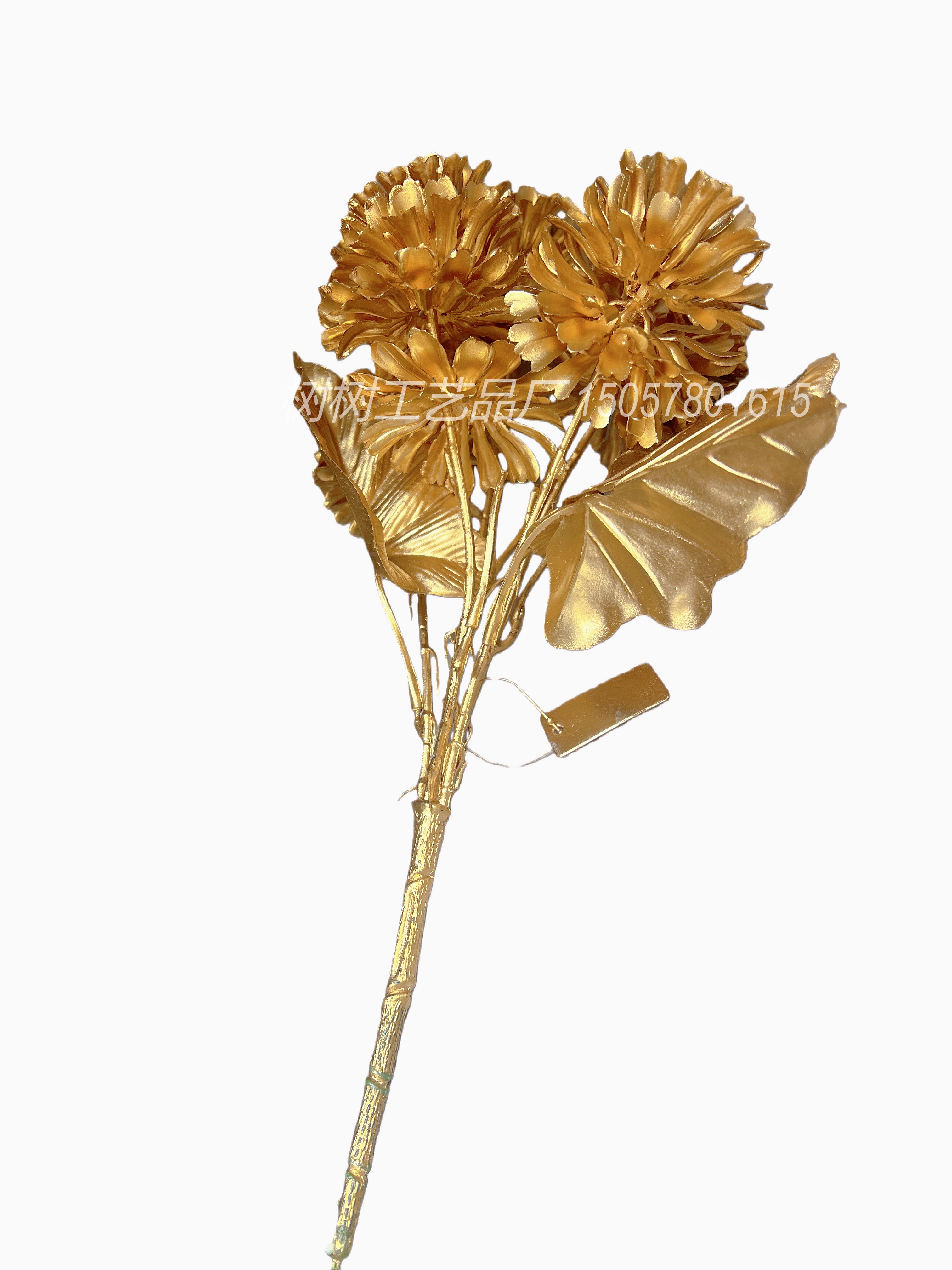 Golden artificial flowers, 5-pronged golden flowers, Christmas flowers, handmade flowers, artificial flowers, home decoration, Christmas flower accessories, gift accessories, artificial flowers, artificial flowers details Picture