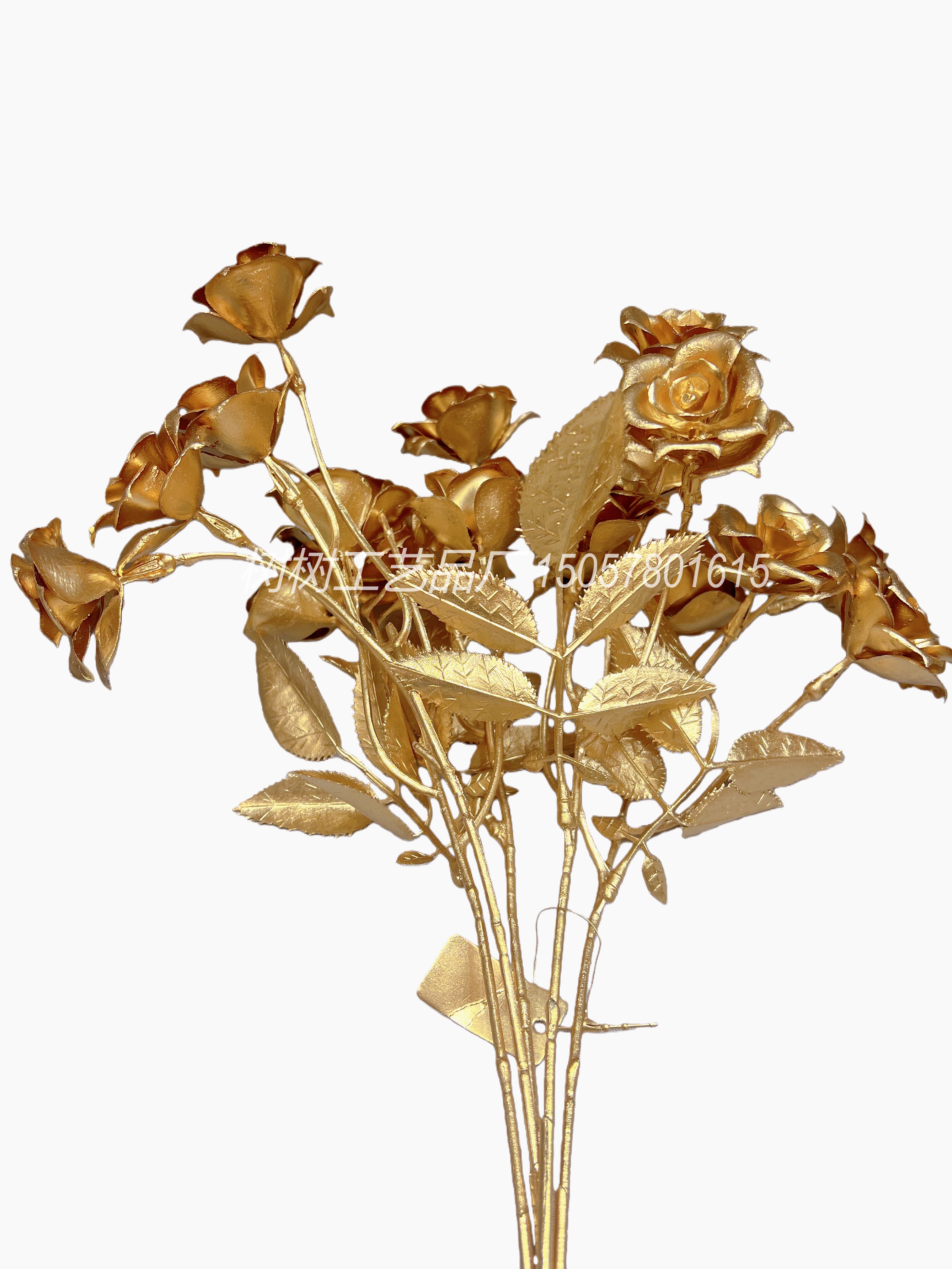 New 5-pronged 20-head golden rose Christmas flower home decoration Christmas flower accessories, handcrafted flower accessories, artificial flowers, artificial flowers Item Picture