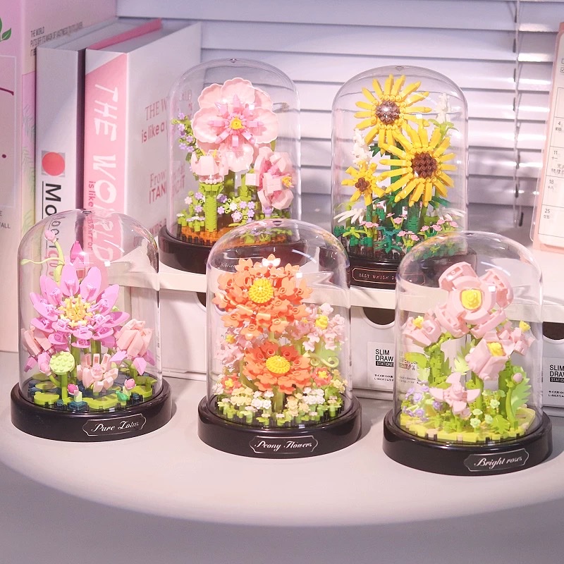 Eternal roses, carnations, sunflowers, hibiscus, lily of the bud, building blocks, flower bouquets, potted plants, girls' birthdays, teachers, Valentine's Day gifts, assembly toys, ornaments