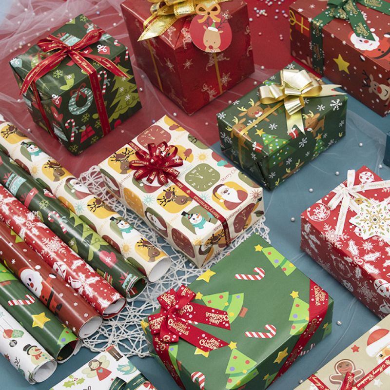 80g新款圣诞装饰礼品礼物礼盒包装纸diy装饰纸包书皮韩国卡通彩纸