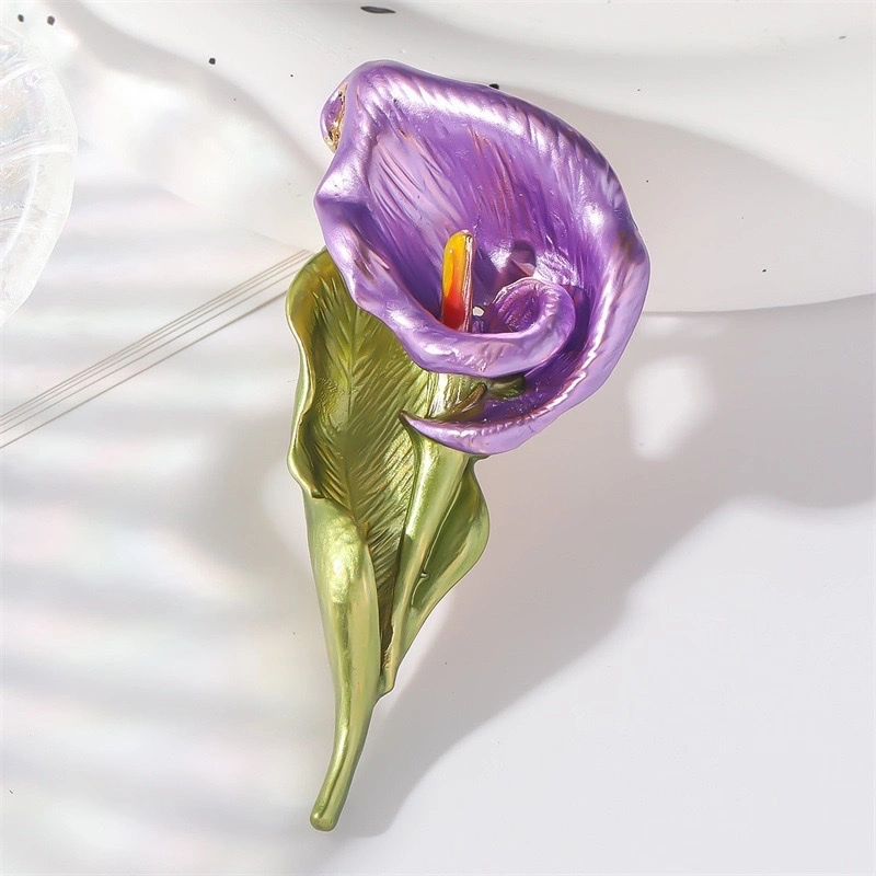 Plant exquisite enamel painting oil calla lily brooch, alloy oil drip jewelry, elegant and fashionable clothing, flower brooch for women detail image 4