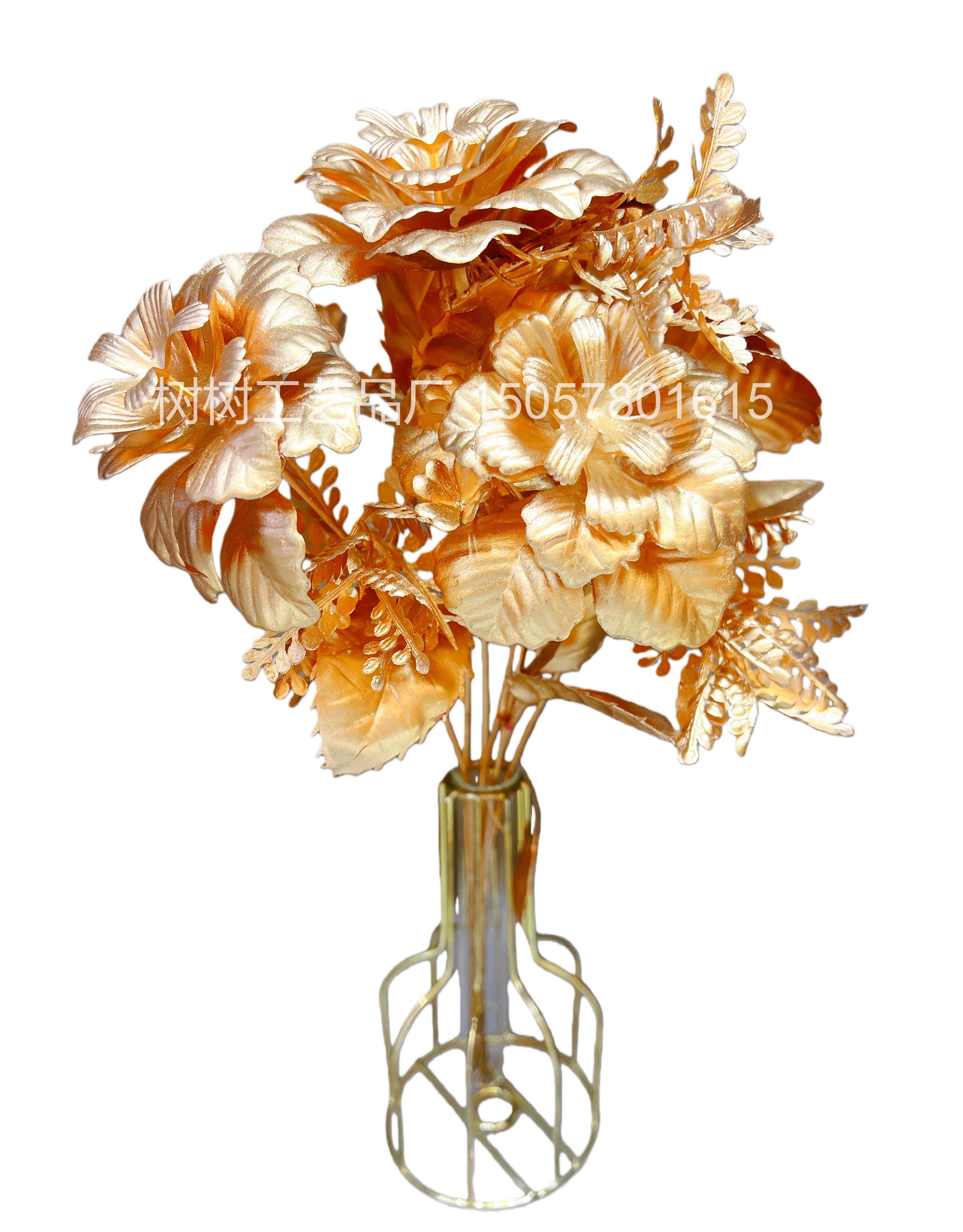 New 7-pronged golden crabapple flower artificial flower Christmas flower decoration home decoration gift Christmas flower accessories Artificial flower plastic artificial flower plastic artificial flower