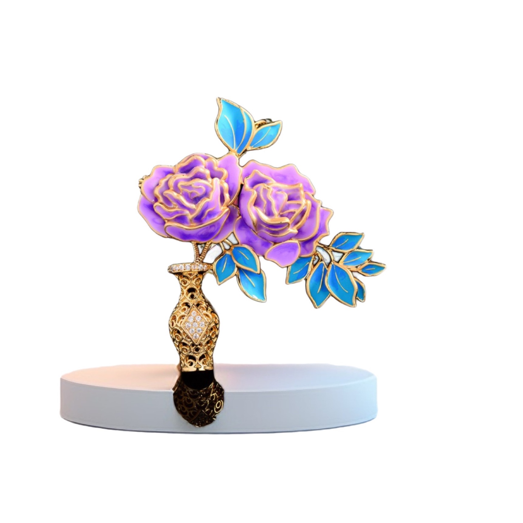 国风精致牡丹花束花瓶胸针珐琅彩设计感高档胸花优雅中式别针配饰 胸针