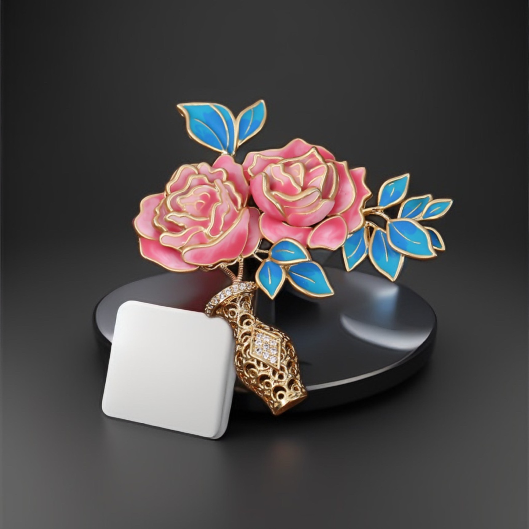 Chinese-style exquisite peony bouquet vase brooch, enamel color design sense, high-end brooch, elegant Chinese brooch accessory brooch detail image 6