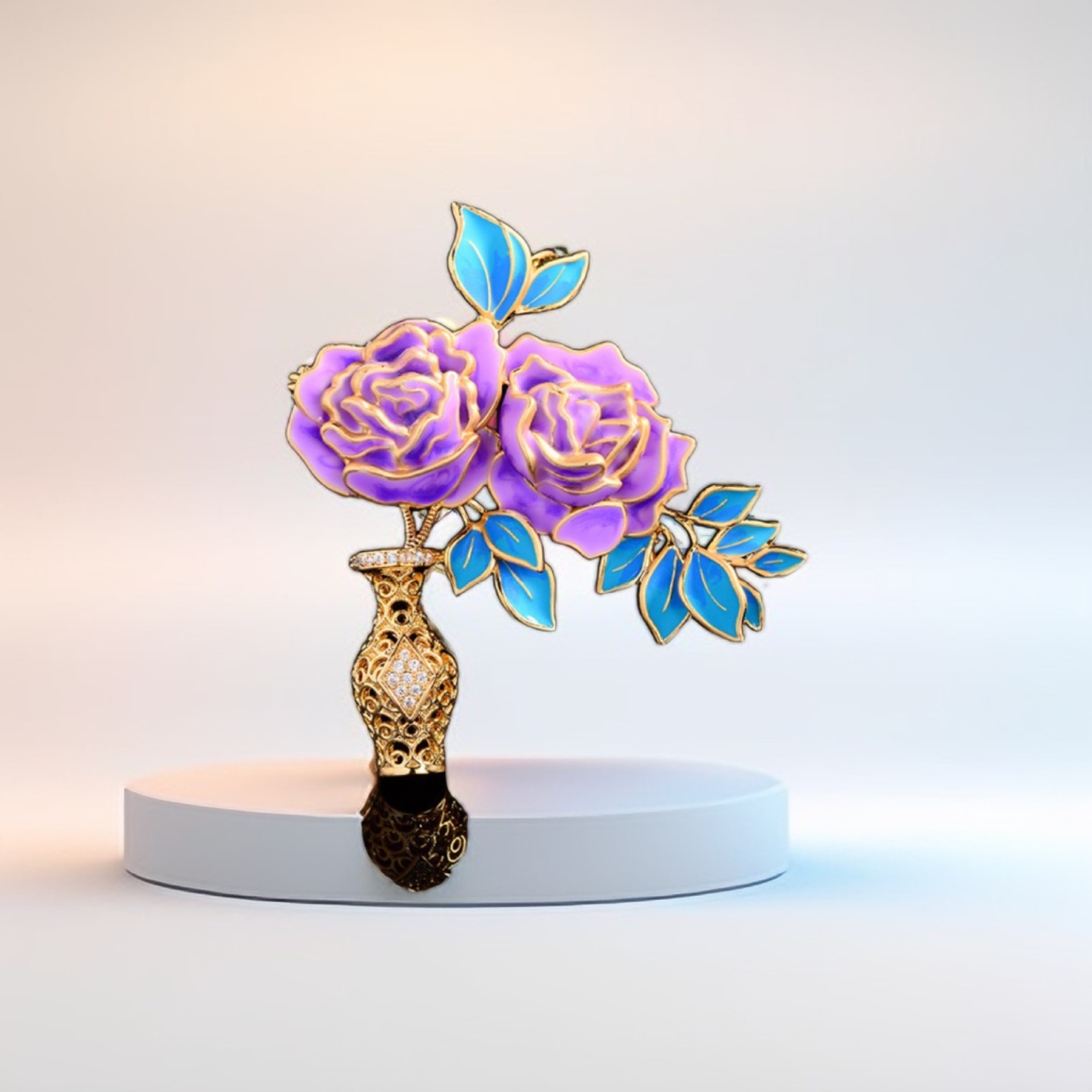 Chinese-style exquisite peony bouquet vase brooch, enamel color design sense, high-end brooch, elegant Chinese brooch accessory brooch detail image 3