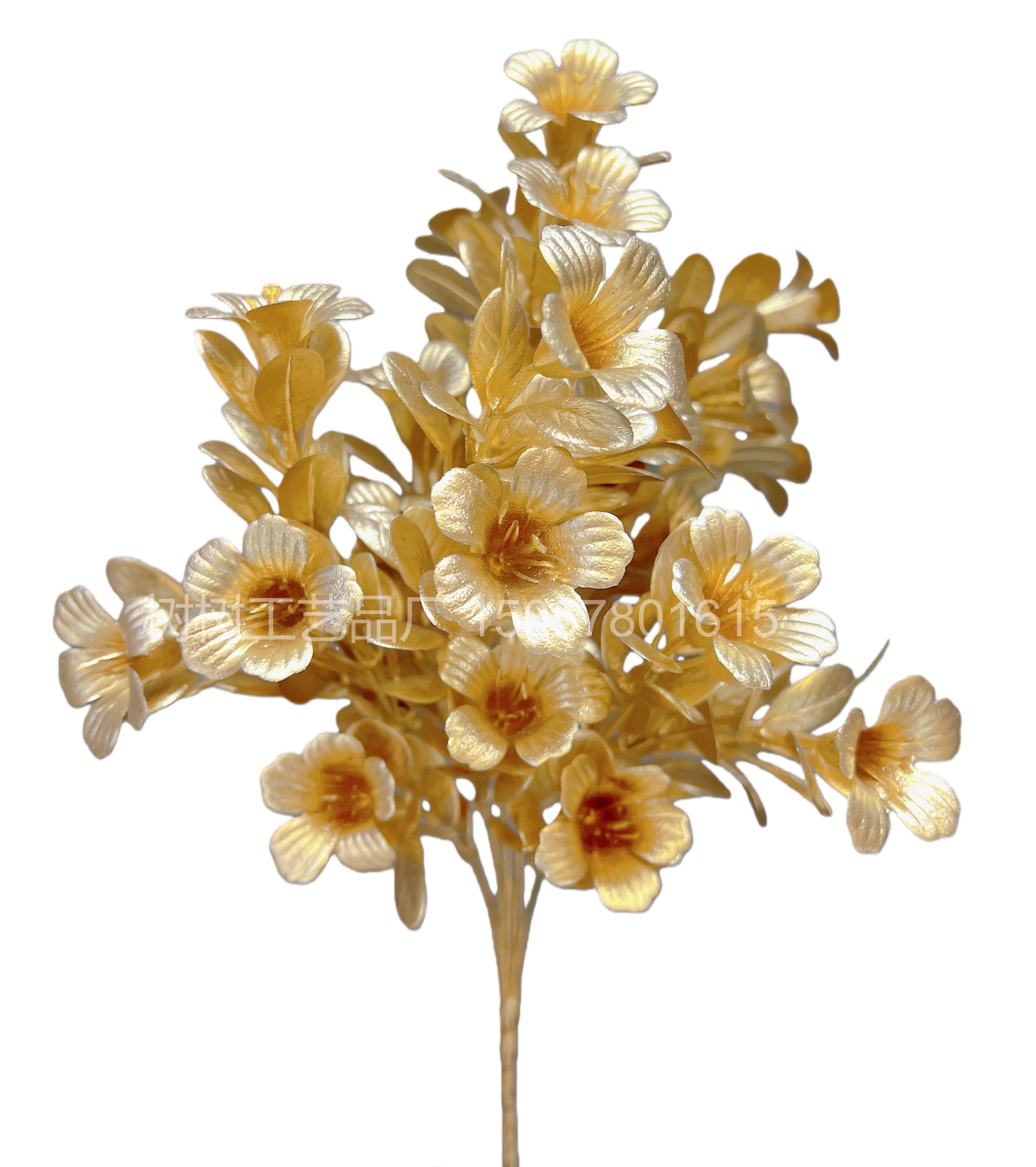 新款5叉金色喇叭花仿真花圣诞花装饰家居装饰礼品圣诞花配件仿真花塑料花塑料仿真花假花