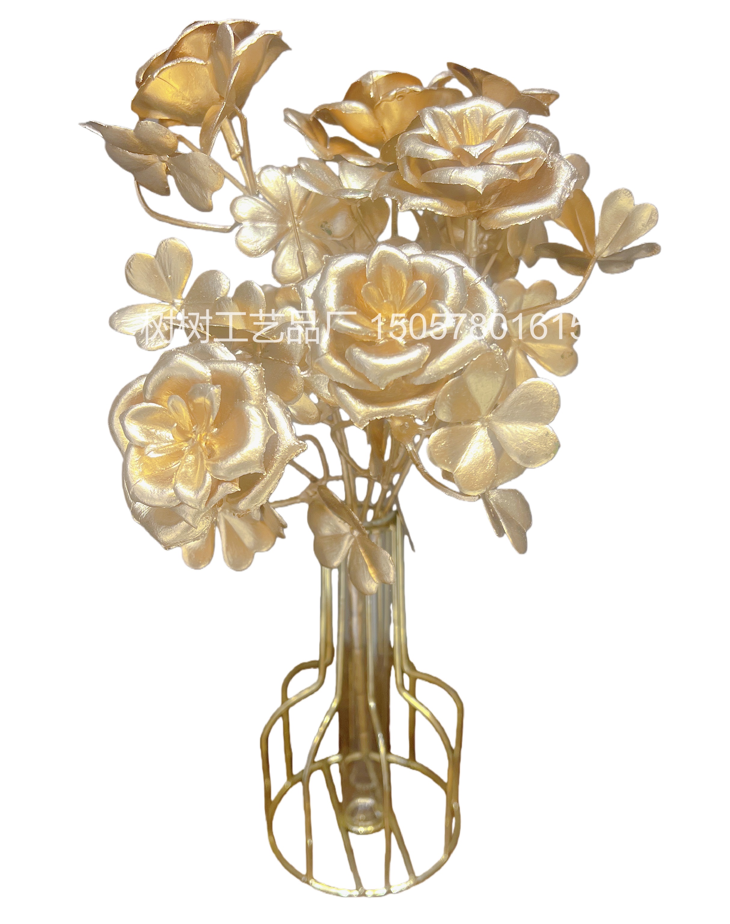 新款7叉金色玫瑰云朵花仿真花圣诞花装饰家居装饰礼品圣诞花配件仿真花假花塑料花塑料仿真花