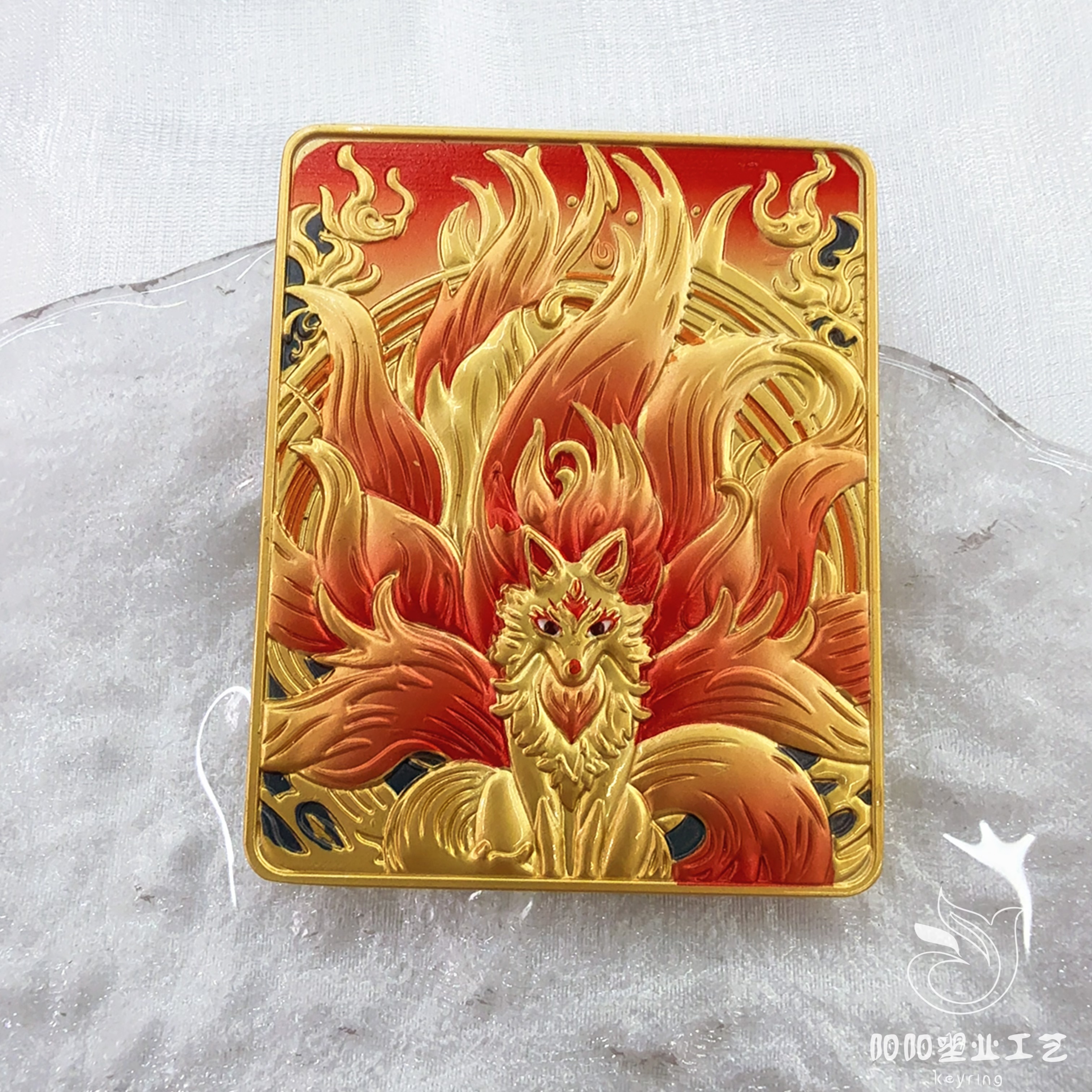 Refrigerator stickers, fox spirit Thangka, Nine-Tailed fox, three-dimensional double-sided color preservation, gold-swallowing beast necklace, handcrafted rope, Tibetan-style decoration, semi-hand-painted Thangka, Five Gods of Wealth Specification drawing