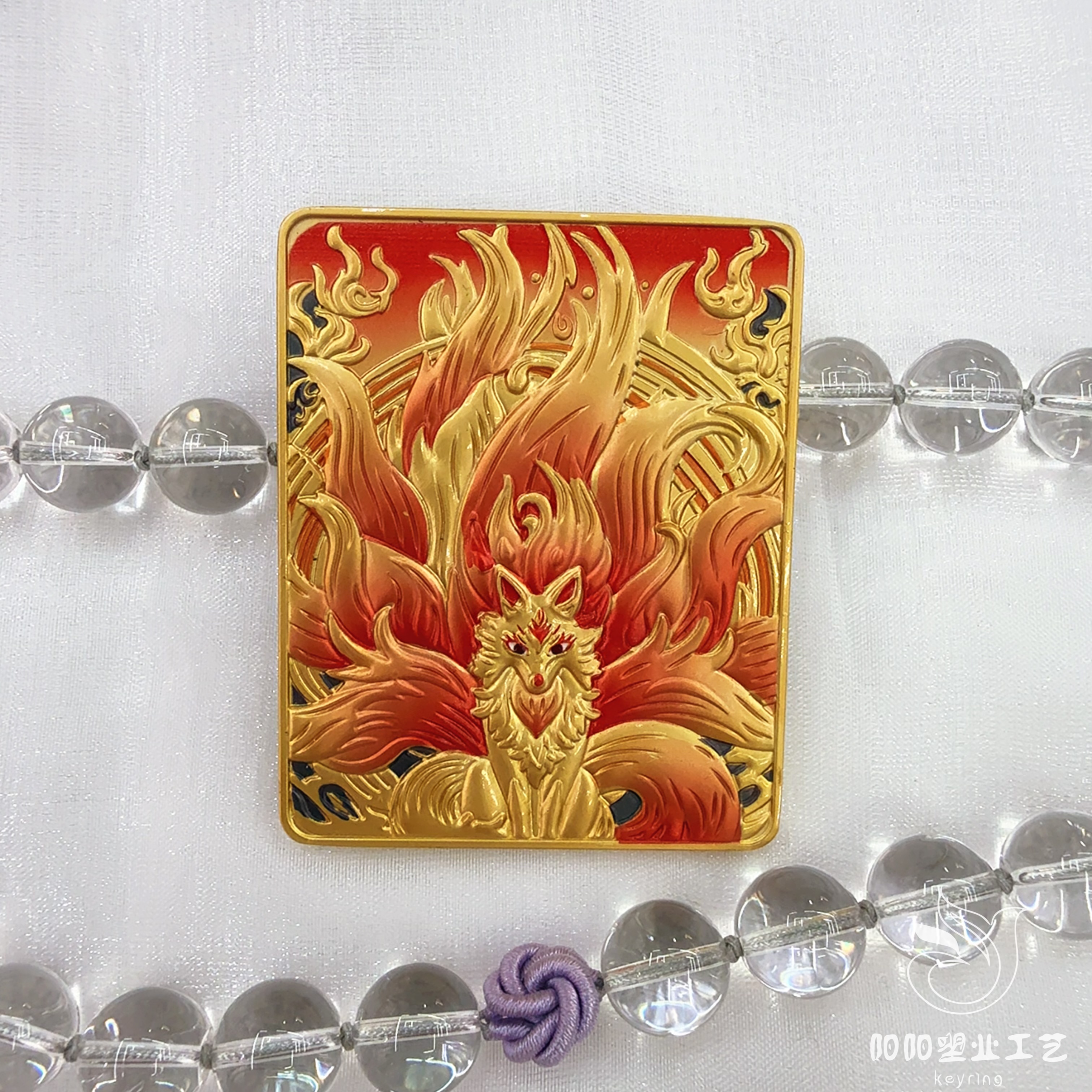 Refrigerator stickers, fox spirit Thangka, Nine-Tailed fox, three-dimensional double-sided color preservation, gold-swallowing beast necklace, handcrafted rope, Tibetan-style decoration, semi-hand-painted Thangka, Five Gods of Wealth Application Scenario