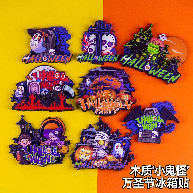 Halloween series wooden fridge magnets, home decoration magnetic stickers, creative festival souvenirs manufacturer wholesale full figure