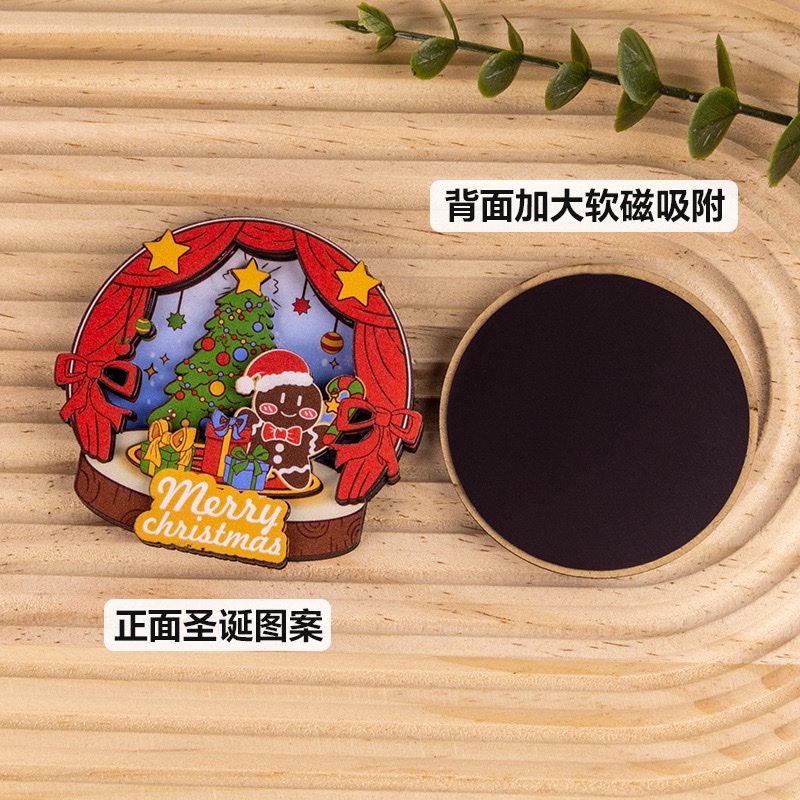 Christmas series wooden fridge magnets, Christmas atmosphere decoration, magnetic stickers available for wholesale, creative fridge magnets, figurines, custom shaking head figurines details Picture
