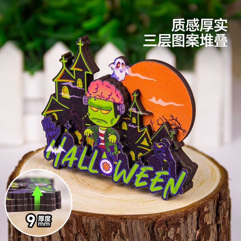 Halloween series wooden fridge magnets, home decoration magnetic stickers, creative festival souvenirs manufacturer wholesale Specification drawing