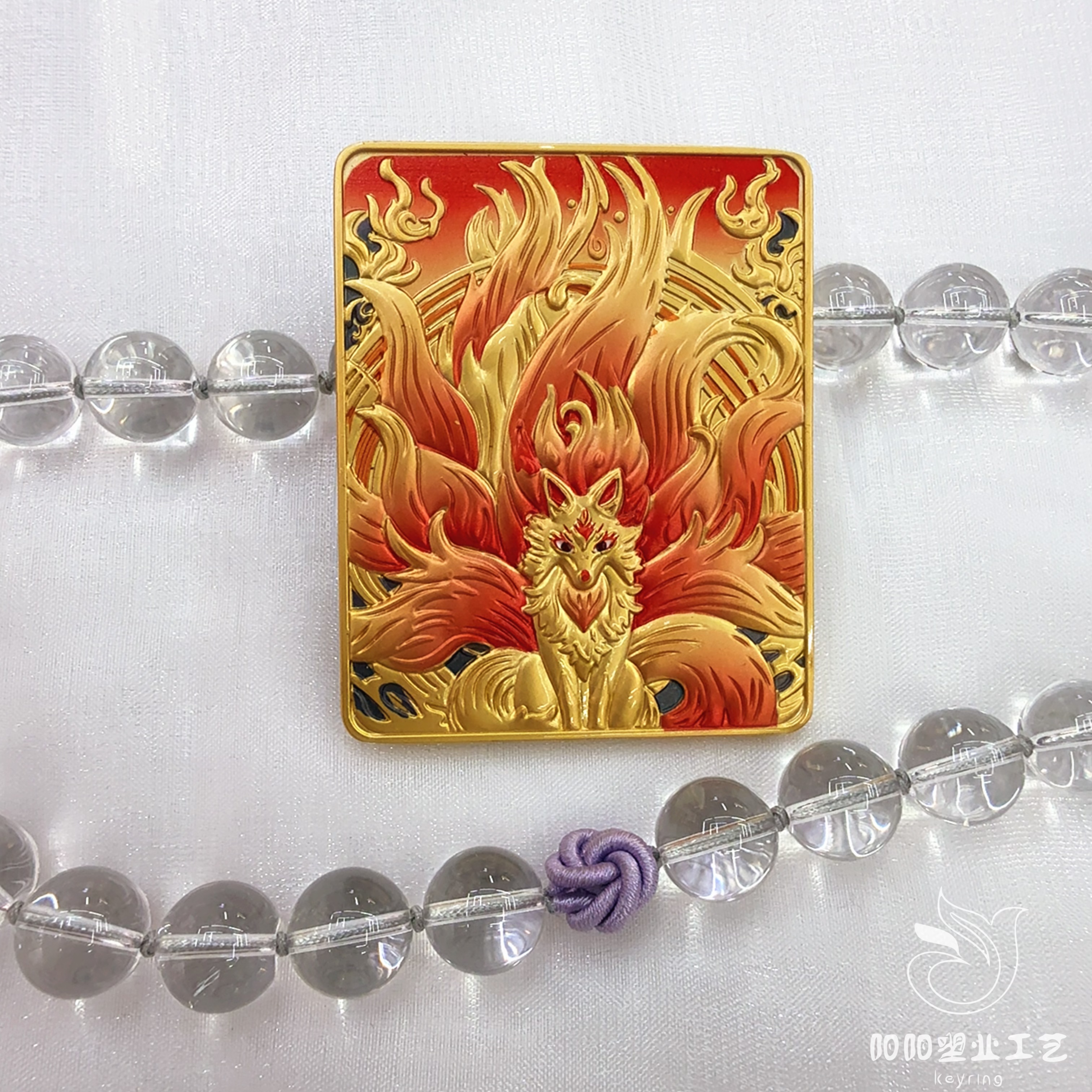 Refrigerator stickers, fox spirit Thangka, Nine-Tailed fox, three-dimensional double-sided color preservation, gold-swallowing beast necklace, handcrafted rope, Tibetan-style decoration, semi-hand-painted Thangka, Five Gods of Wealth details Picture