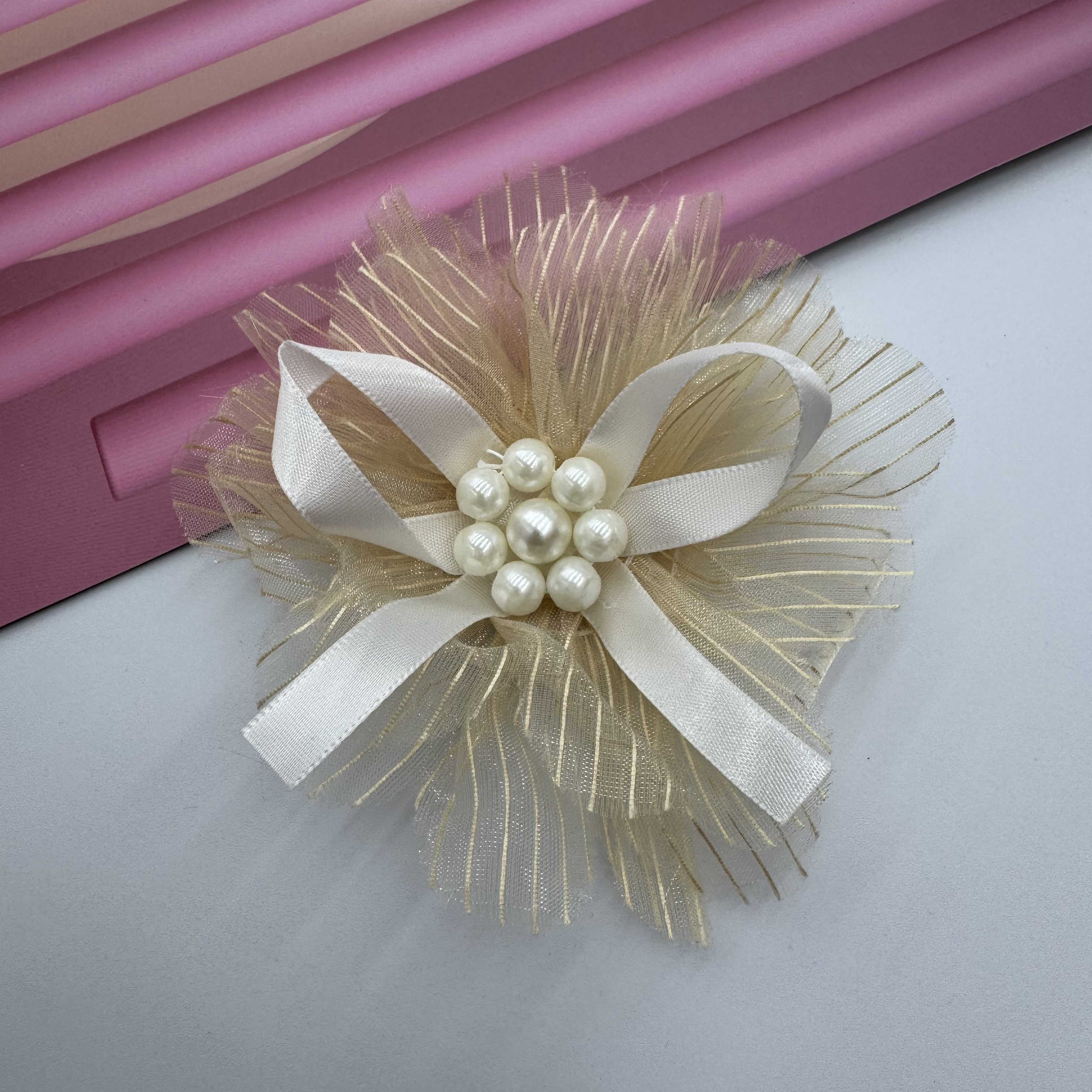Bow, ribbon, handmade pearl yarn flower, organza flower, diy accessories, hair accessories, clothing accessories, flower accessories, ribbon, bow shoes, flower head, flower, clothing accessories detail image 6