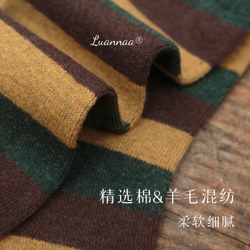 The source factory's Japanese-style color-blocking striped wool women's socks are warm, fashionable, versatile, fresh, fashionable and comfortable mid-calf socks Specification image