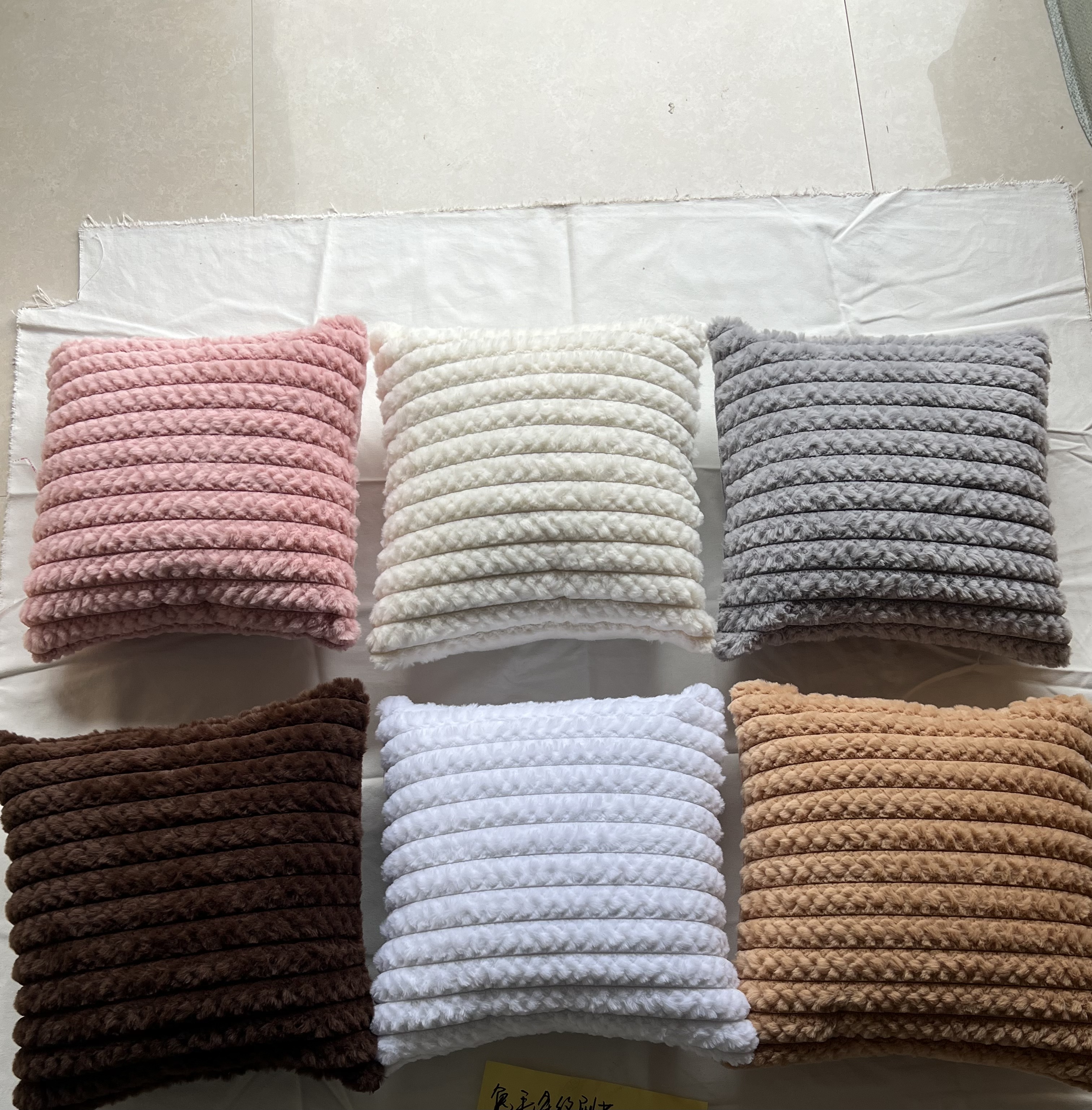 Cross-border Nordic minimalist rabbit fur striped brushed sofa pillowcase, light luxury bedroom soft and sticky cushion, home solid color pillow detail image 13