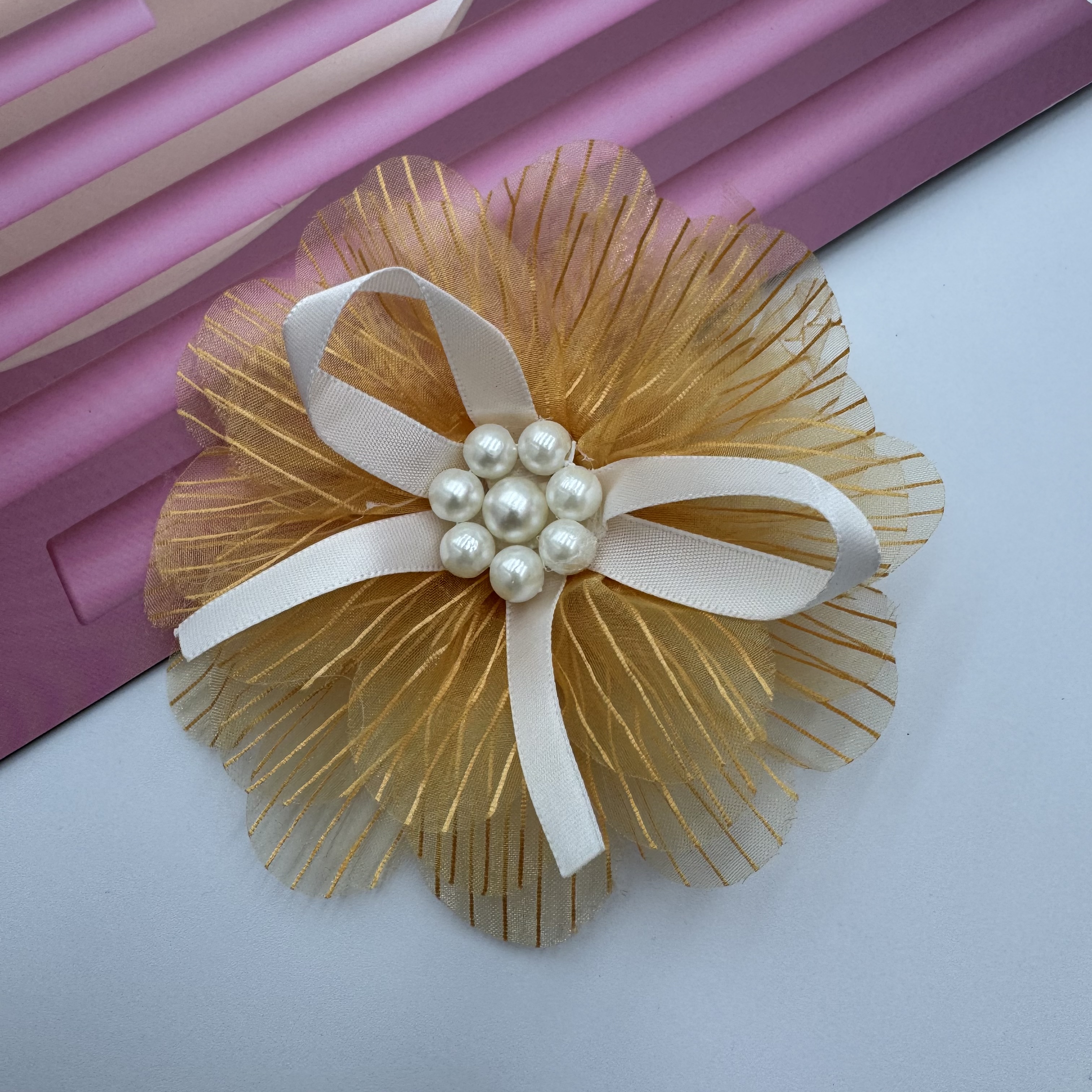 Bow, ribbon, handmade pearl yarn flower, organza flower, diy accessories, hair accessories, clothing accessories, flower accessories, ribbon, bow shoes, flower head, flower, clothing accessories detail image 7