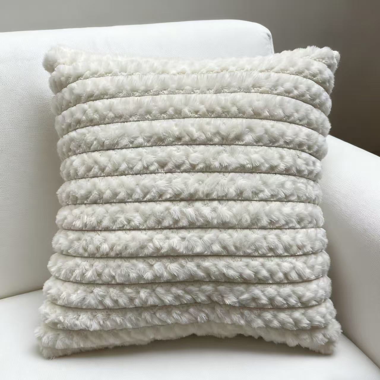 Cross-border Nordic minimalist rabbit fur striped brushed sofa pillowcase, light luxury bedroom soft and sticky cushion, home solid color pillow detail image 10