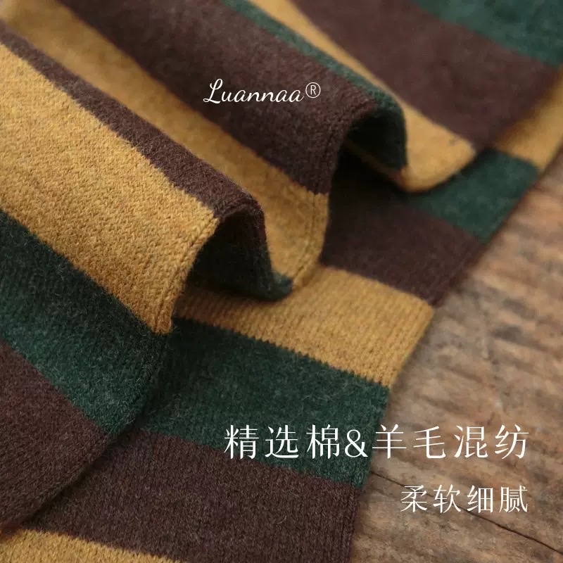 The source factory's Japanese-style color-blocking striped wool women's socks are warm, fashionable, versatile, fresh, fashionable and comfortable mid-calf socks detail image 8