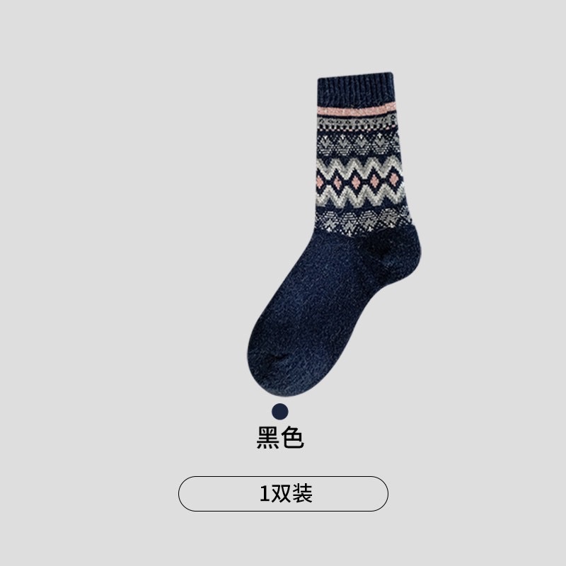 CHEEMY FREE Autumn and Winter Socks Women's Fair Island-style Wool mid-calf Women's Socks Autumn and winter Warm retro Pile socks Specification image