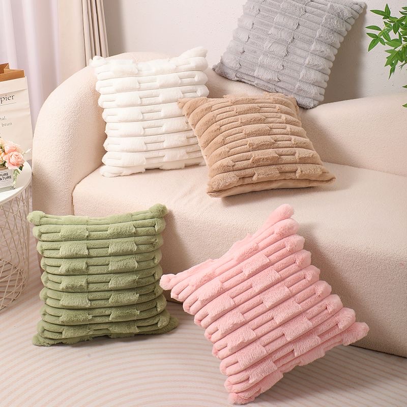 Nordic cream-style solid-color throw pillow, chain-woven flower, fat bar pillowcase, rabbit plush headboard sofa, backrest, waist pillow, light green detail image 2