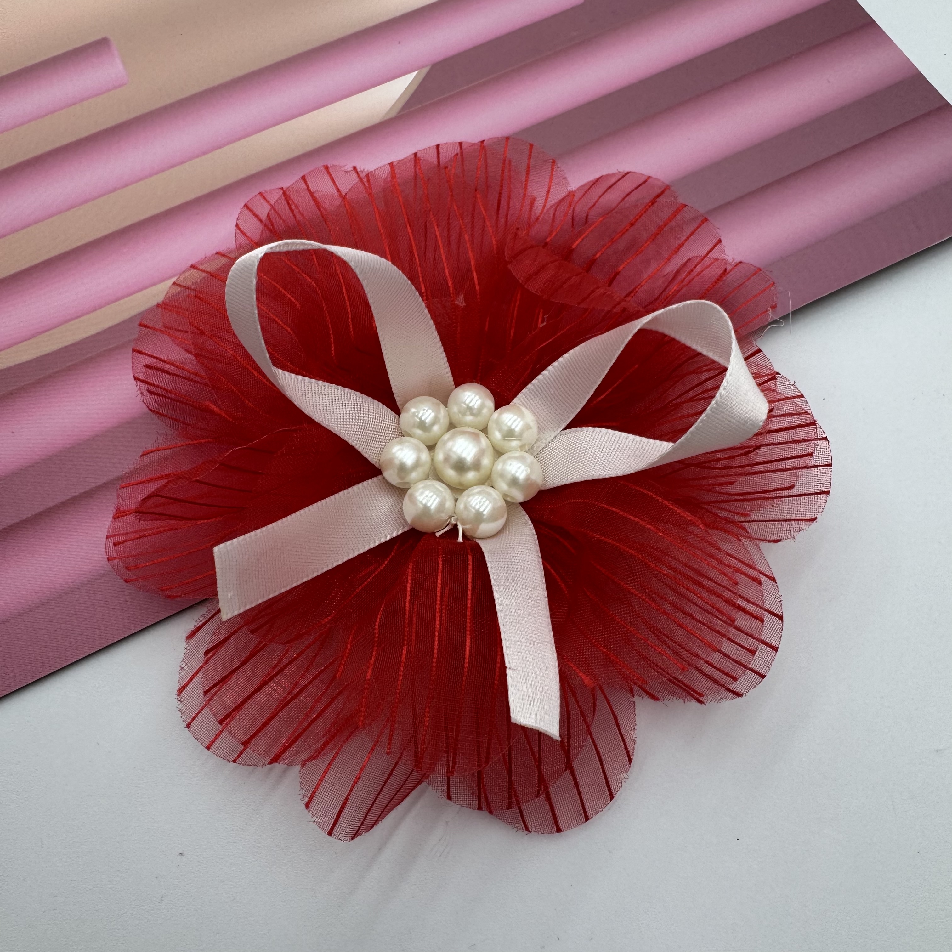Bow, ribbon, handmade pearl yarn flower, organza flower, diy accessories, hair accessories, clothing accessories, flower accessories, ribbon, bow shoes, flower head, flower, clothing accessories detail image 10