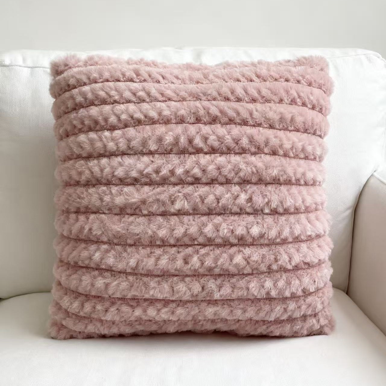 Cross-border Nordic minimalist rabbit fur striped brushed sofa pillowcase, light luxury bedroom soft and sticky cushion, home solid color pillow detail image 5