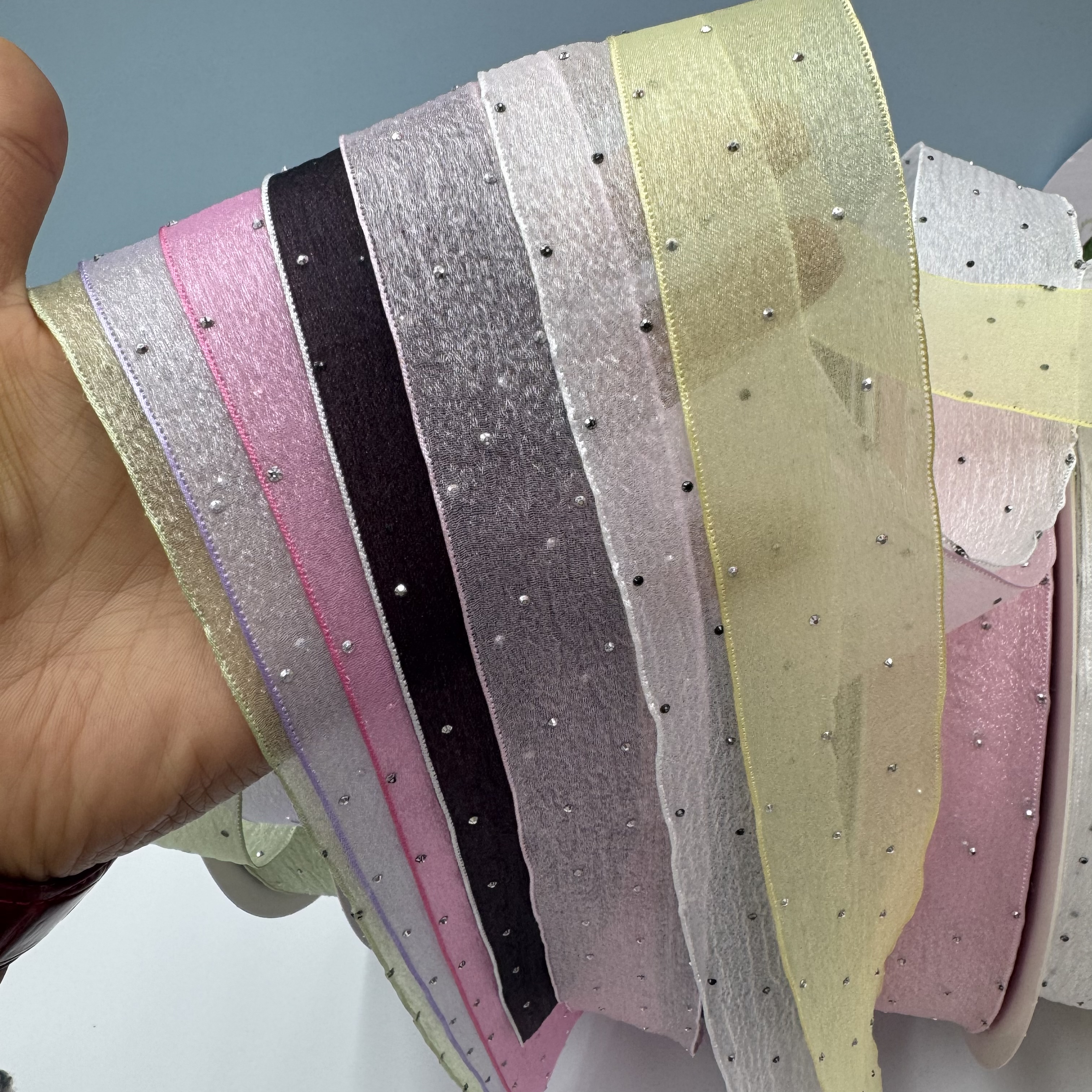 3.8 cm hot diamond gauze ribbon, hair accessory gauze ribbon, handmade DIY bow ribbon, gift box, decorative materials, baking cake, flowers, ribbons Specification image