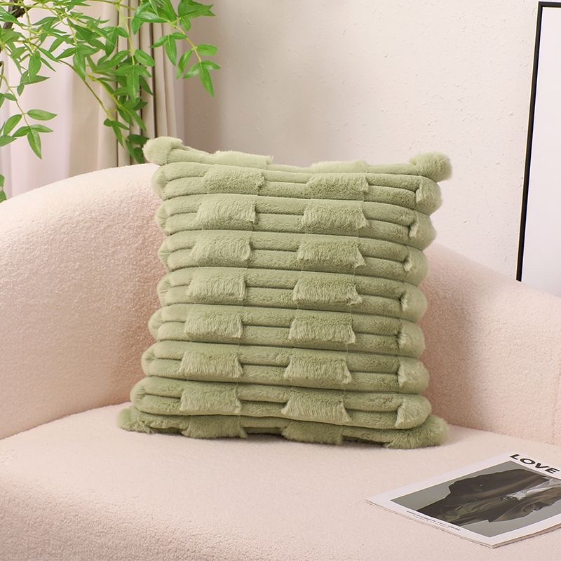 Nordic cream-style solid-color throw pillow, chain-woven flower, fat bar pillowcase, rabbit plush headboard sofa, backrest, waist pillow, light green detail image 12