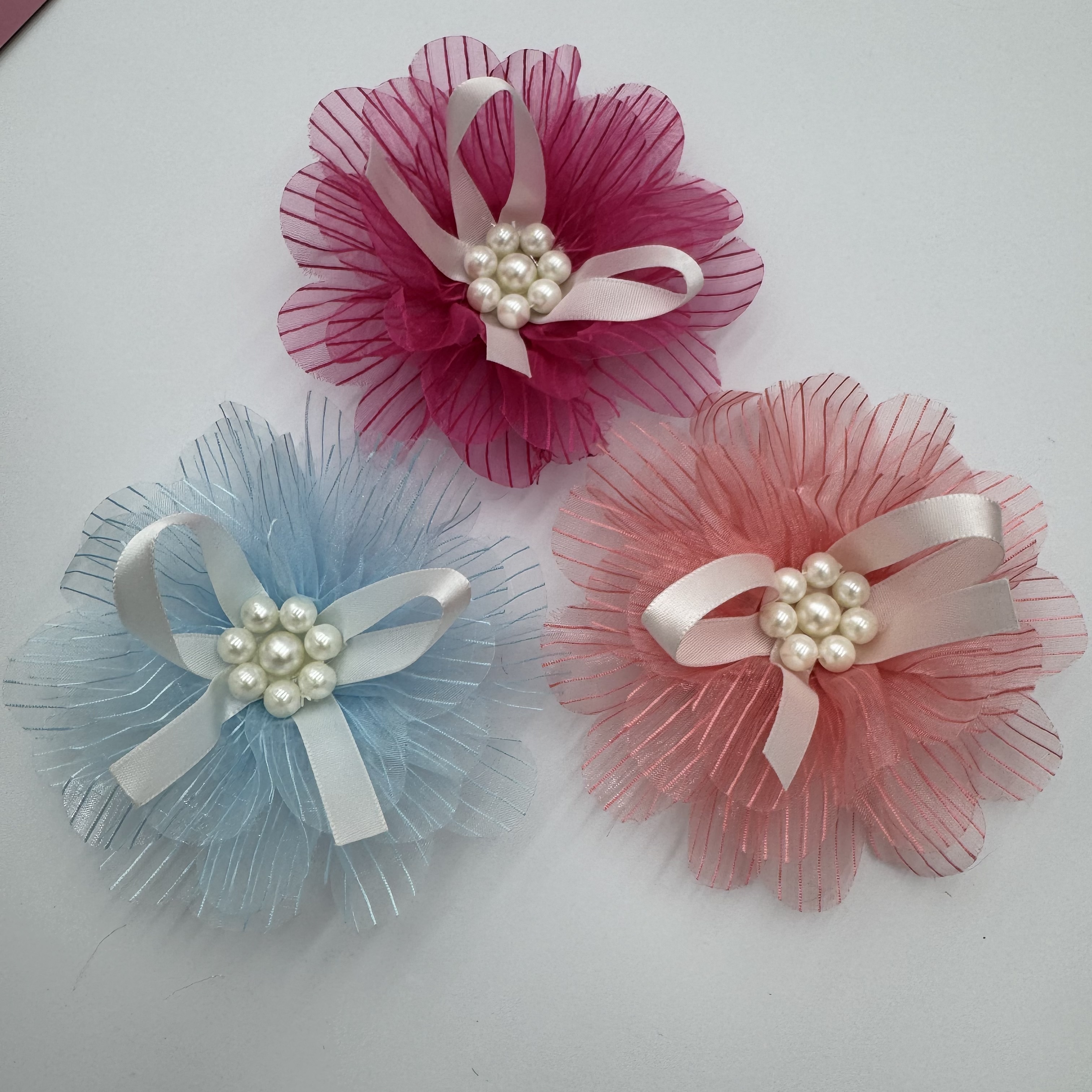 Bow, ribbon, handmade pearl yarn flower, organza flower, diy accessories, hair accessories, clothing accessories, flower accessories, ribbon, bow shoes, flower head, flower, clothing accessories details Picture
