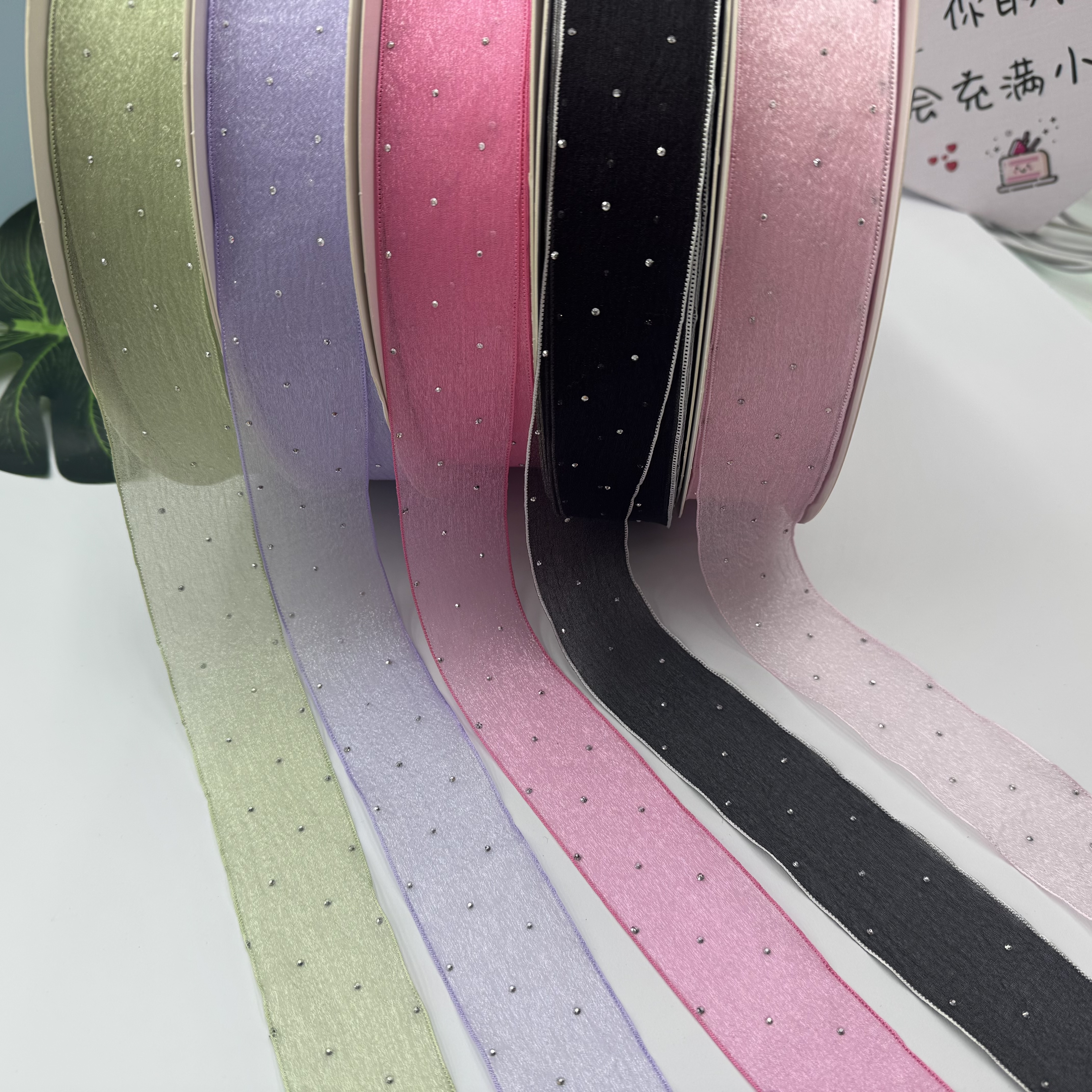 3.8 cm hot diamond gauze ribbon, hair accessory gauze ribbon, handmade DIY bow ribbon, gift box, decorative materials, baking cake, flowers, ribbons details Picture