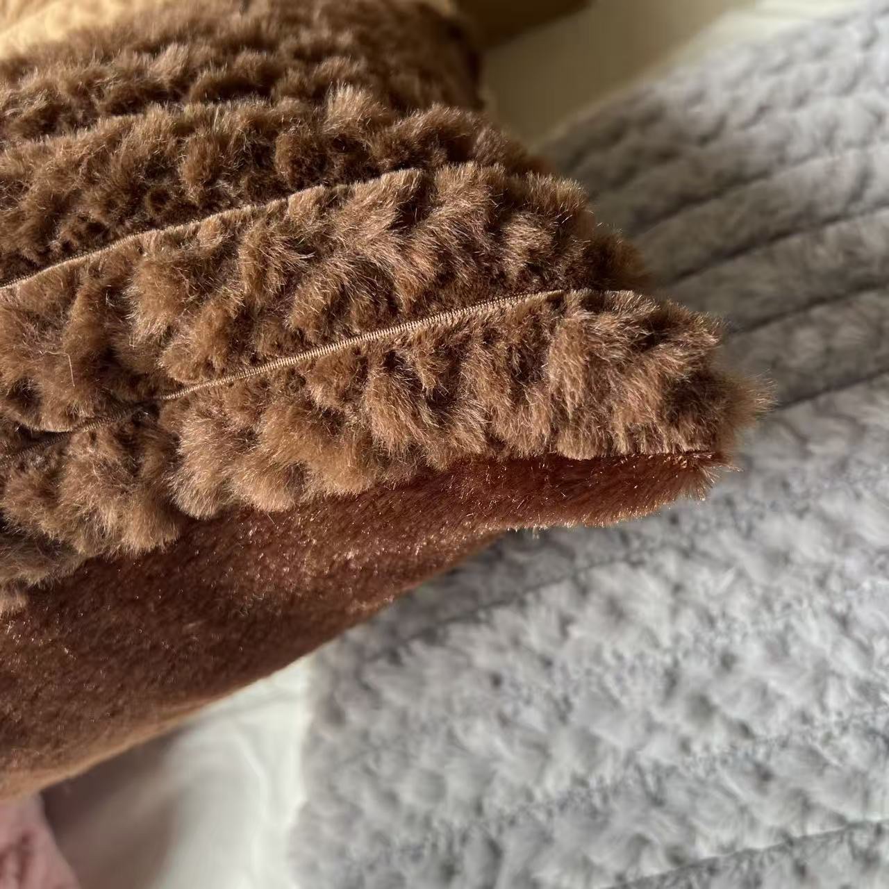 Cross-border Nordic minimalist rabbit fur striped brushed sofa pillowcase, light luxury bedroom soft and sticky cushion, home solid color pillow detail image 4