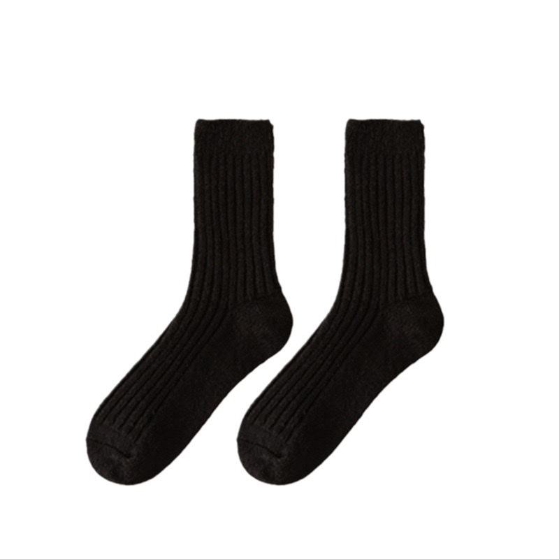 Double-needle socks for women's autumn and winter bestsellers, fleece and thickened wool socks, Japanese-style solid color thick-needle mid-calf socks for children