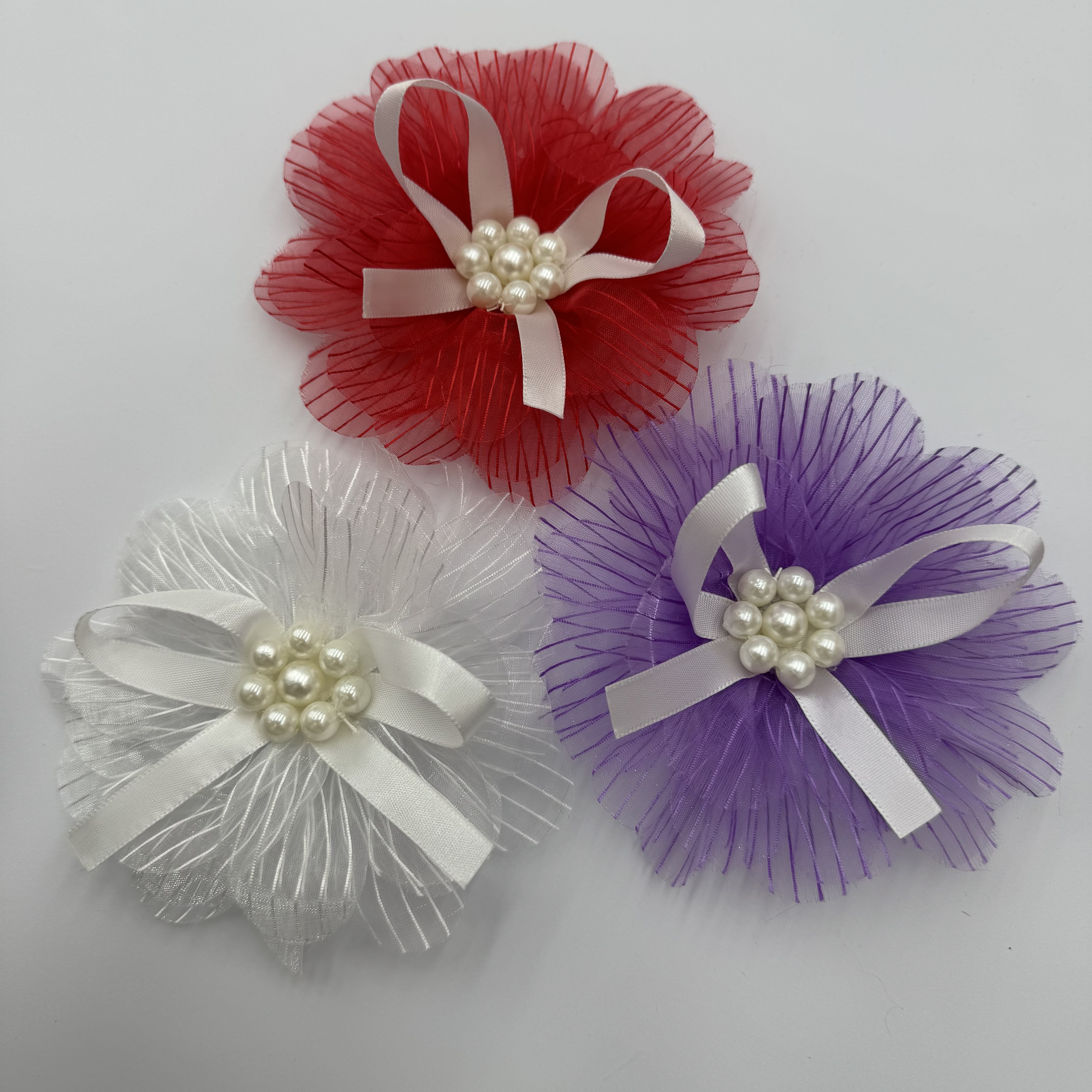Bow, ribbon, handmade pearl yarn flower, organza flower, diy accessories, hair accessories, clothing accessories, flower accessories, ribbon, bow shoes, flower head, flower, clothing accessories Specification image