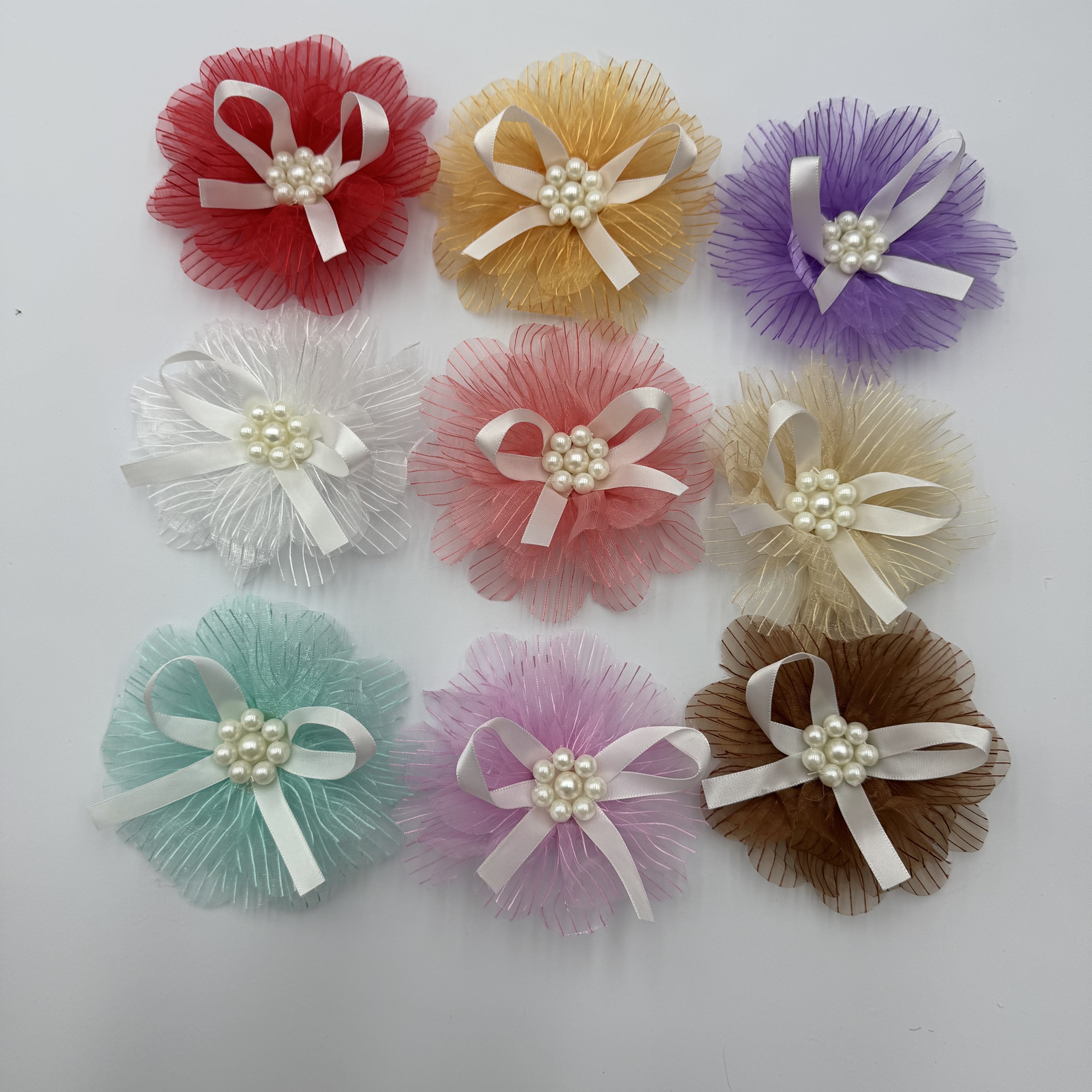 Bow, ribbon, handmade pearl yarn flower, organza flower, diy accessories, hair accessories, clothing accessories, flower accessories, ribbon, bow shoes, flower head, flower, clothing accessories