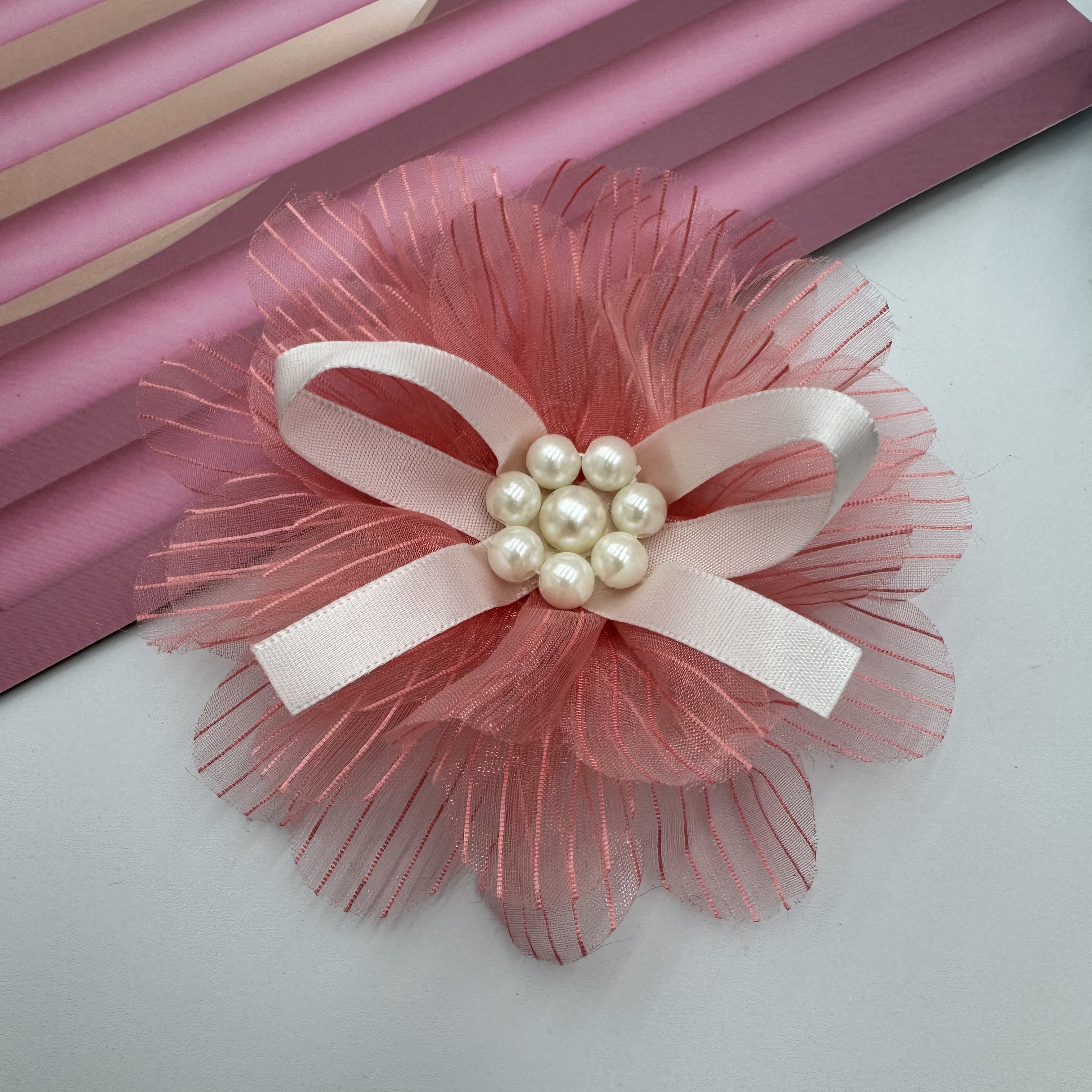Bow, ribbon, handmade pearl yarn flower, organza flower, diy accessories, hair accessories, clothing accessories, flower accessories, ribbon, bow shoes, flower head, flower, clothing accessories detail image 11