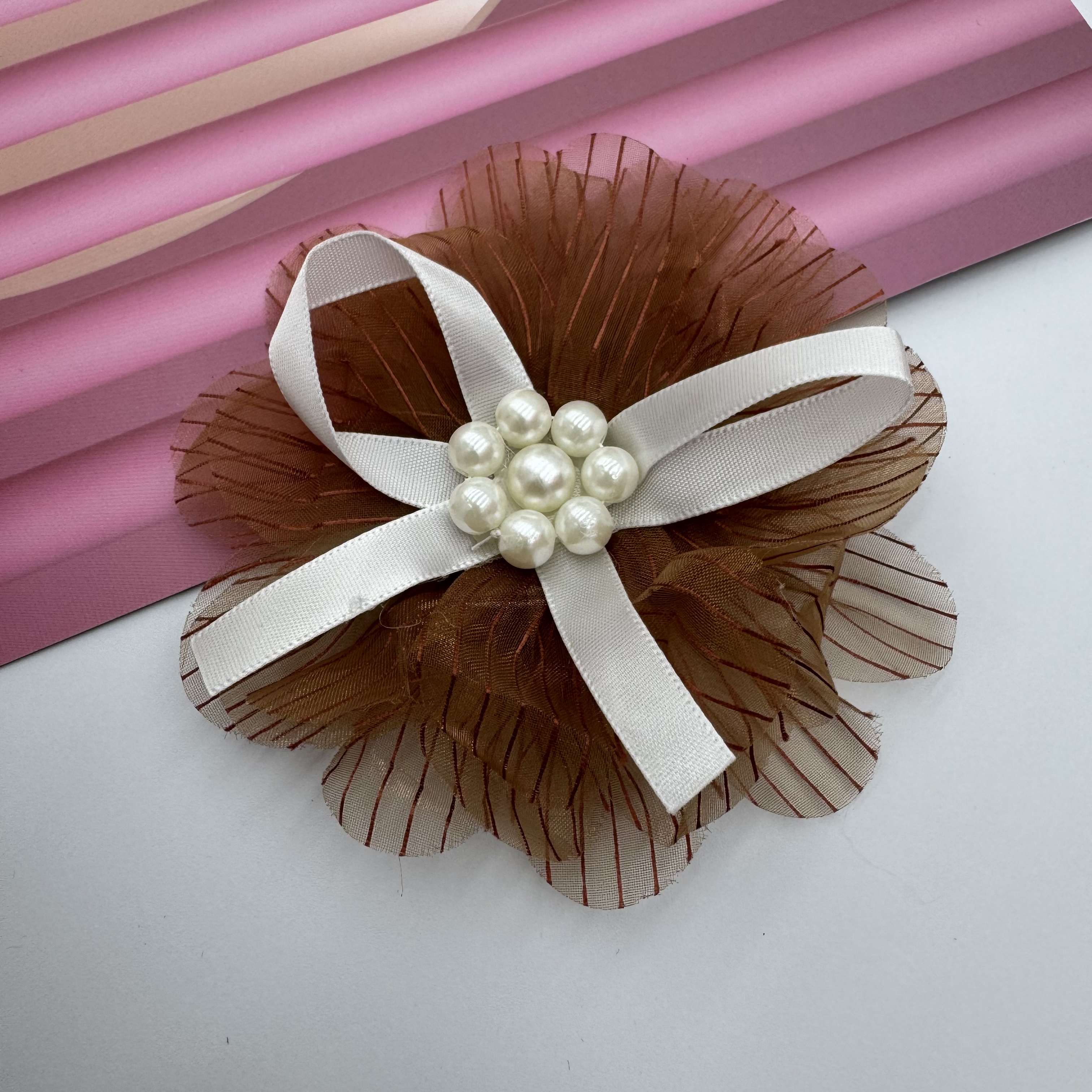 Bow, ribbon, handmade pearl yarn flower, organza flower, diy accessories, hair accessories, clothing accessories, flower accessories, ribbon, bow shoes, flower head, flower, clothing accessories detail image 3