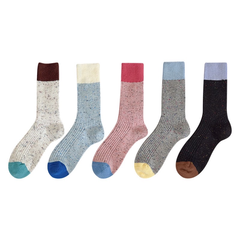 CHEEMYFREE's new autumn and winter collection of heat-retaining and warming dovette pile women's socks, sweet and color-blocked wool mid-calf socks for women