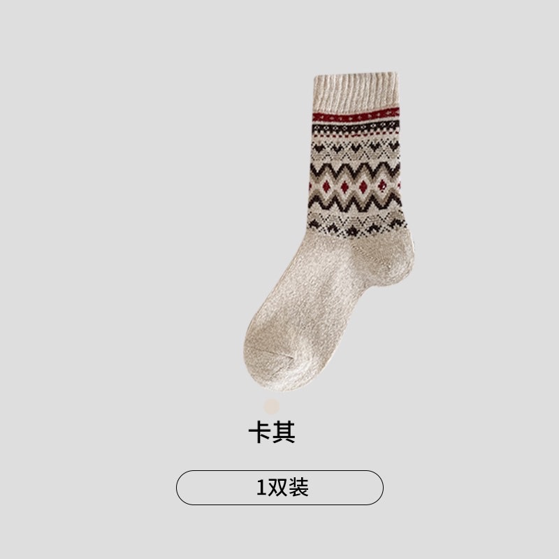 CHEEMY FREE Autumn and Winter Socks Women's Fair Island-style Wool mid-calf Women's Socks Autumn and winter Warm retro Pile socks Application Scenario