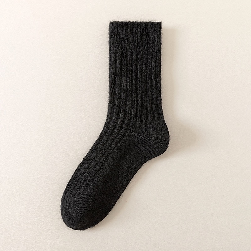 Double-needle wool socks for men's autumn and winter, thickened and fleece casual business socks, comfortable, warm and simple medium to long cashmere socks details Picture