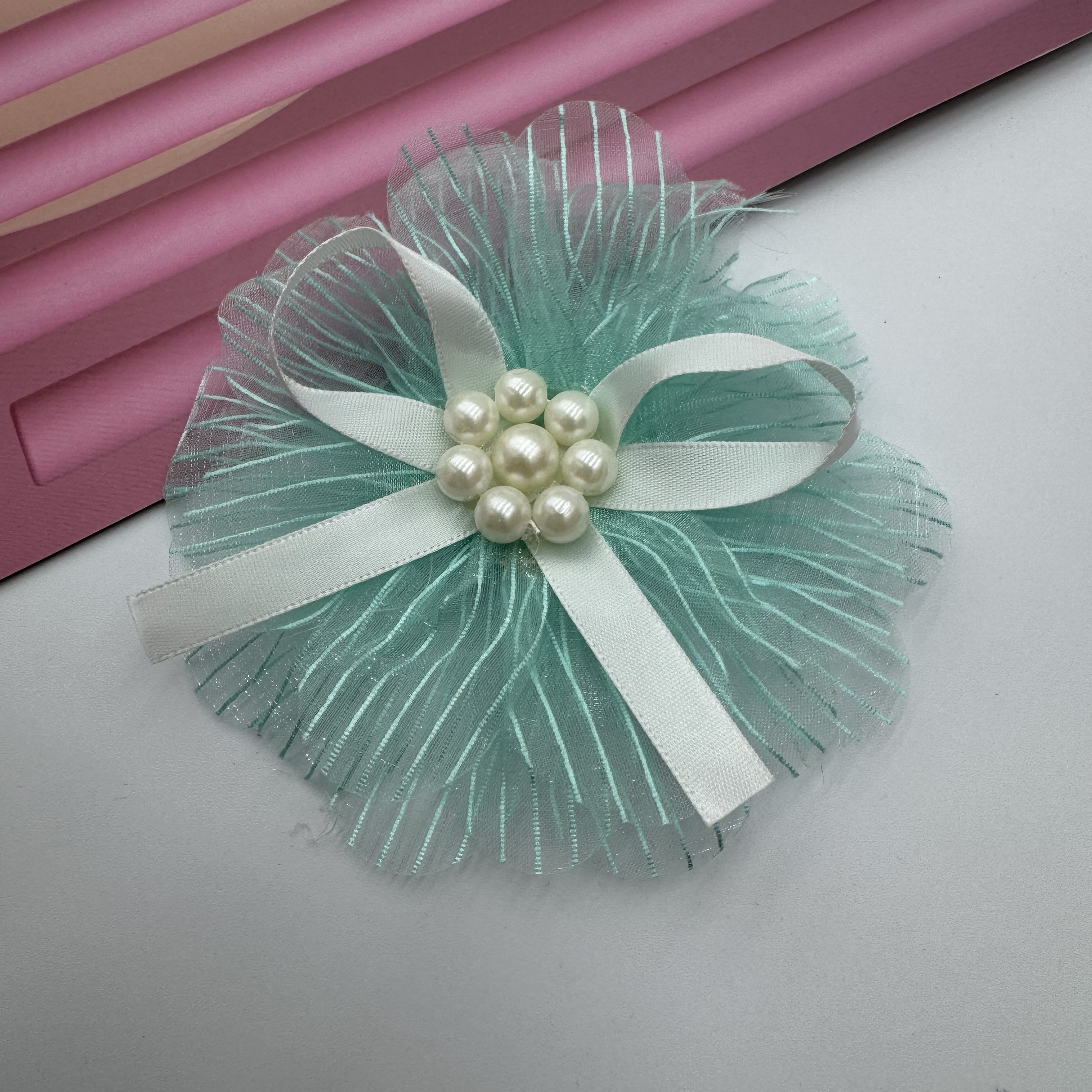Bow, ribbon, handmade pearl yarn flower, organza flower, diy accessories, hair accessories, clothing accessories, flower accessories, ribbon, bow shoes, flower head, flower, clothing accessories detail image 4