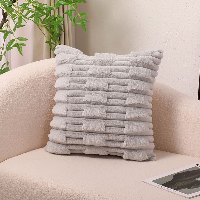 Nordic cream-style solid-color throw pillow, chain-woven flower, fat bar pillowcase, rabbit plush headboard sofa, backrest, waist pillow, light green detail image 11