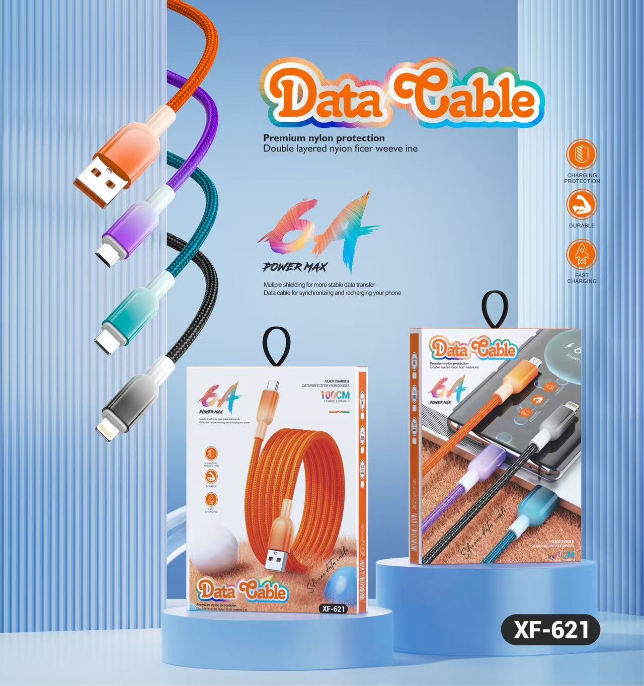 编织快充数据线有安卓 苹果 type c多种接口